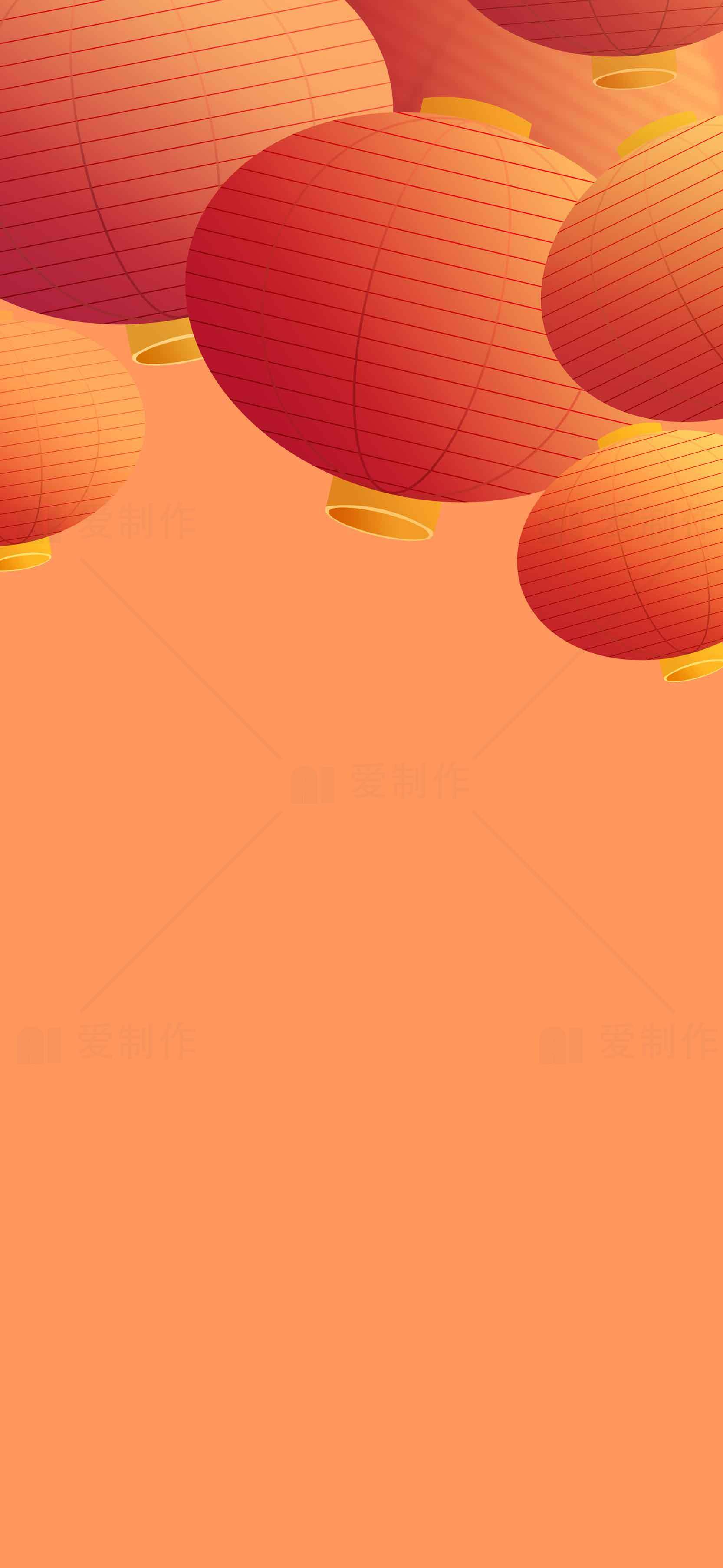 红色灯笼与橙色背景的中式节日设计素材