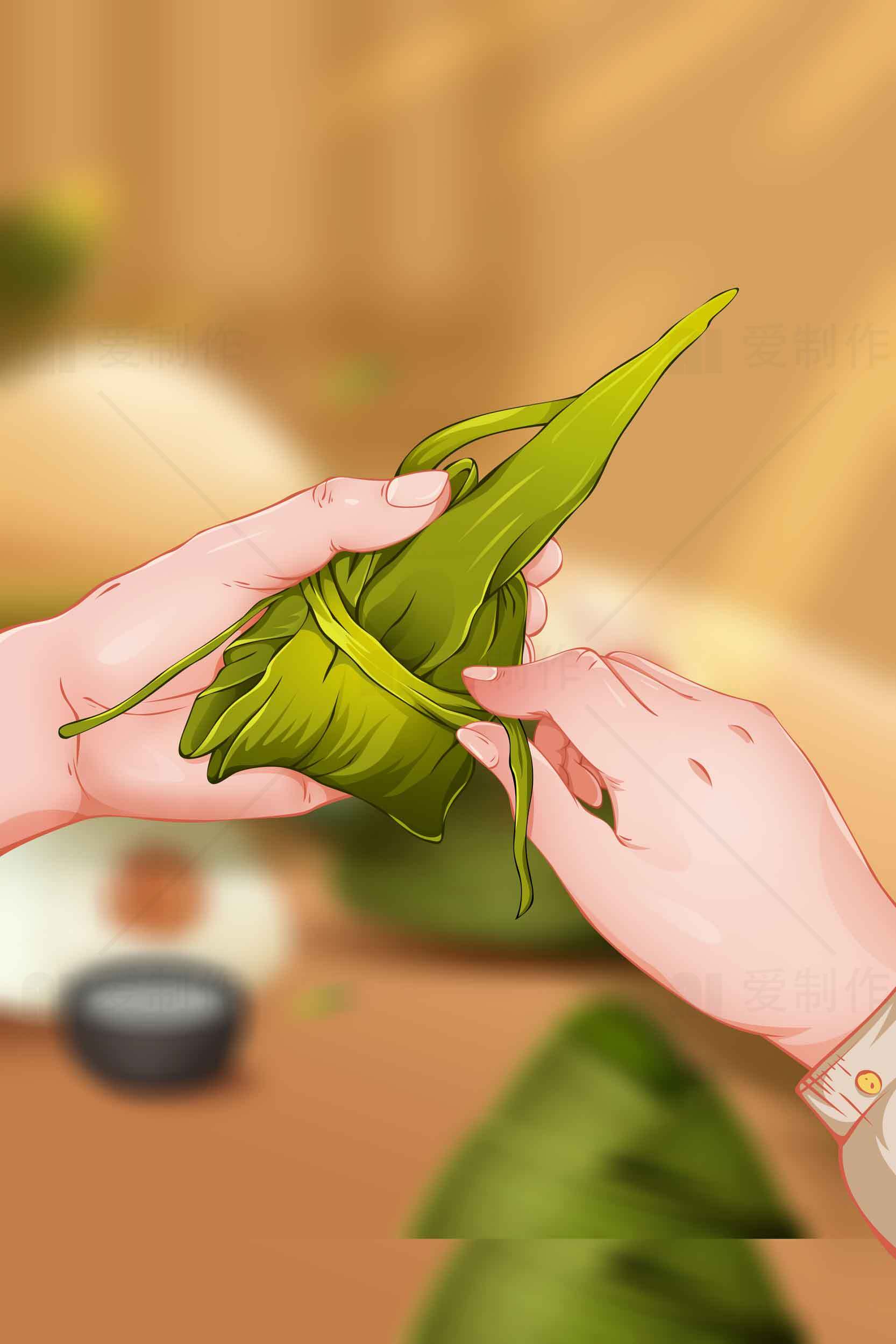手工包粽子教程：传统端午节美食制作步骤素材
