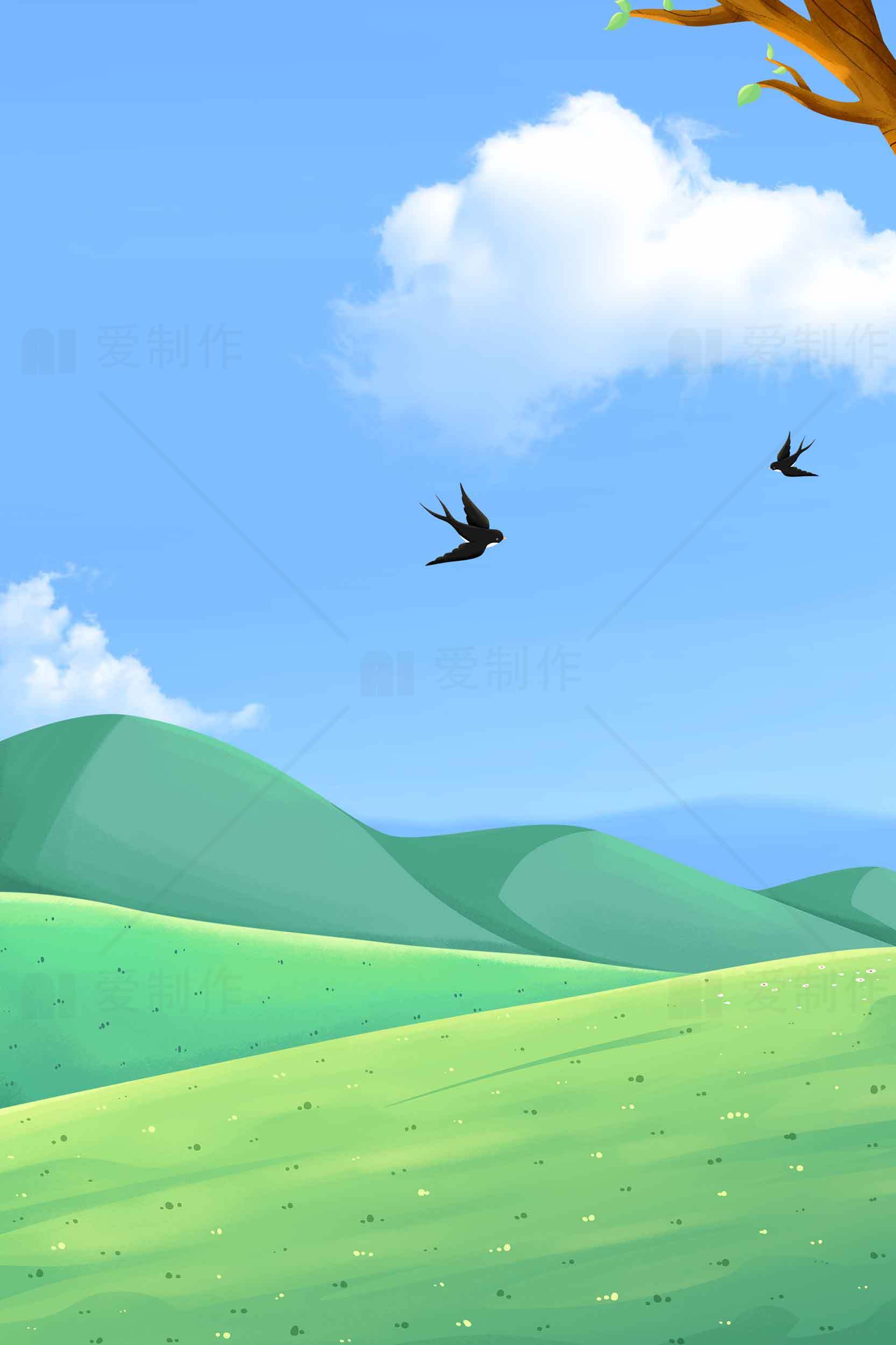 春天田园风光插画高清壁纸素材