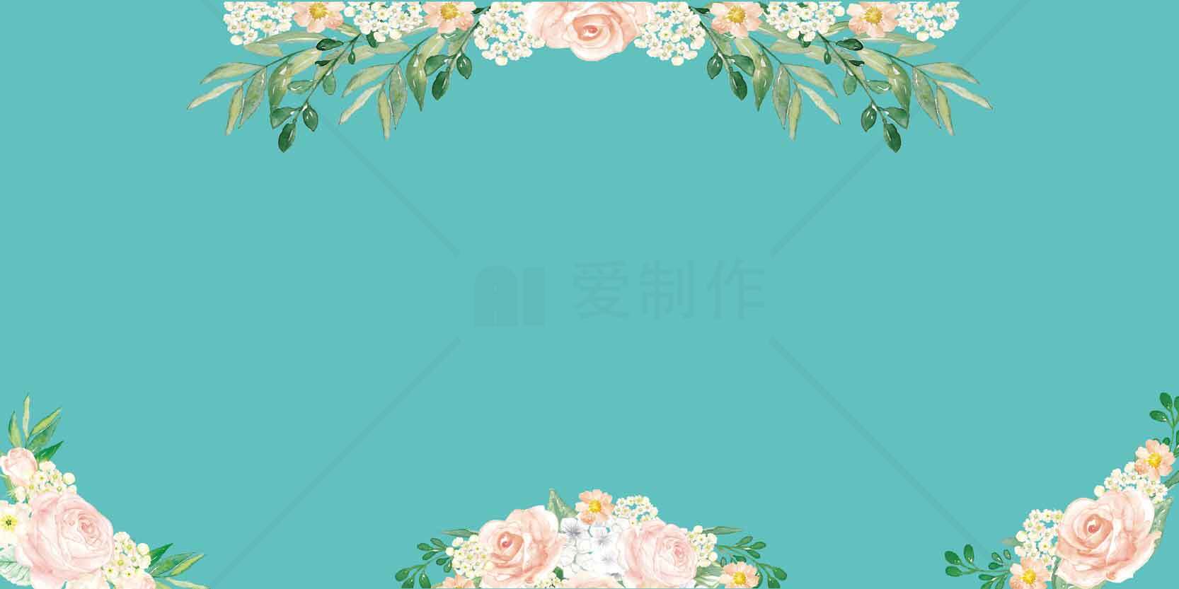 清新蓝色背景鲜花边框设计图片素材