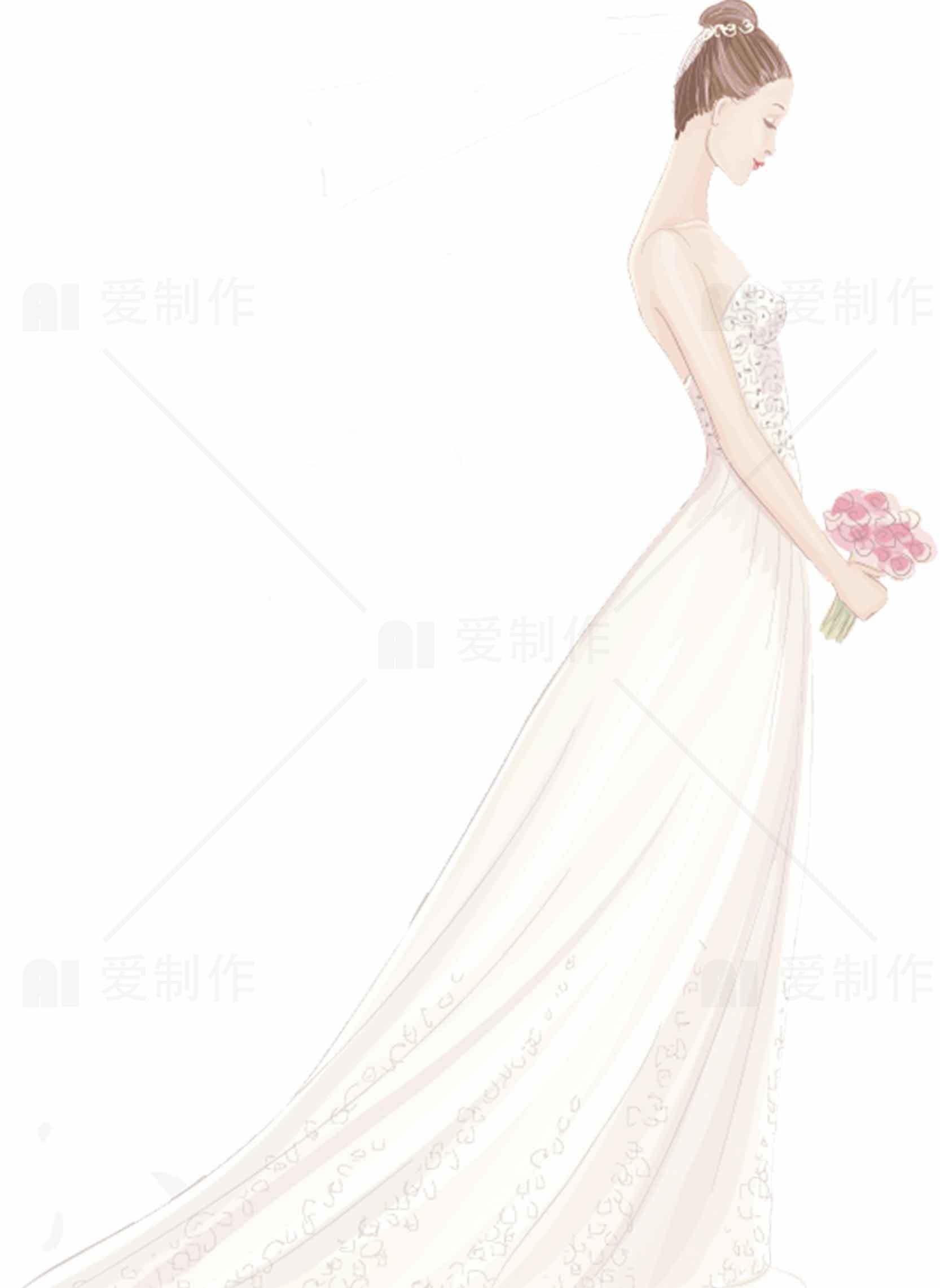 唯美手绘新娘婚纱插画图片素材