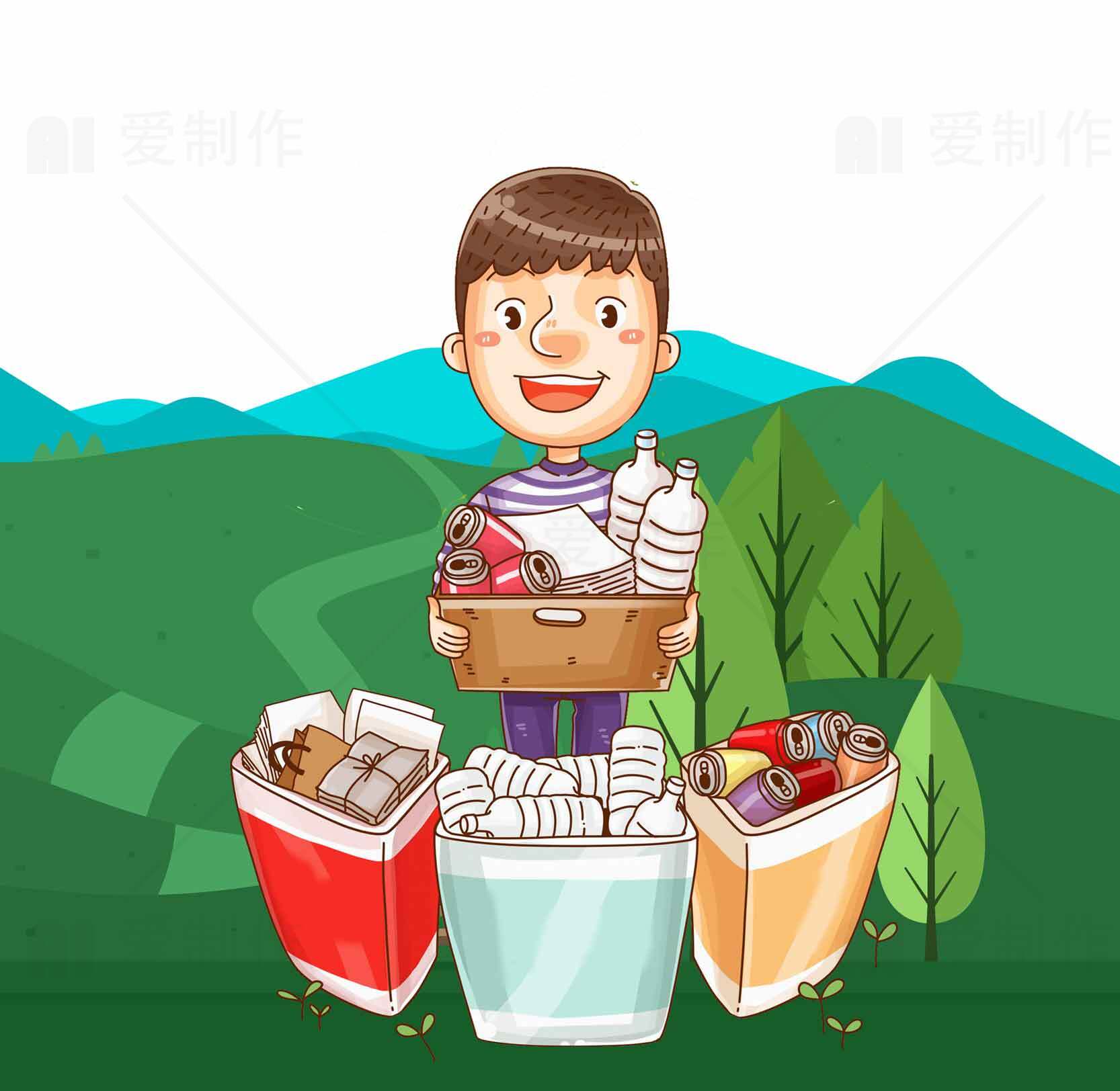 垃圾分类环保教育插画素材