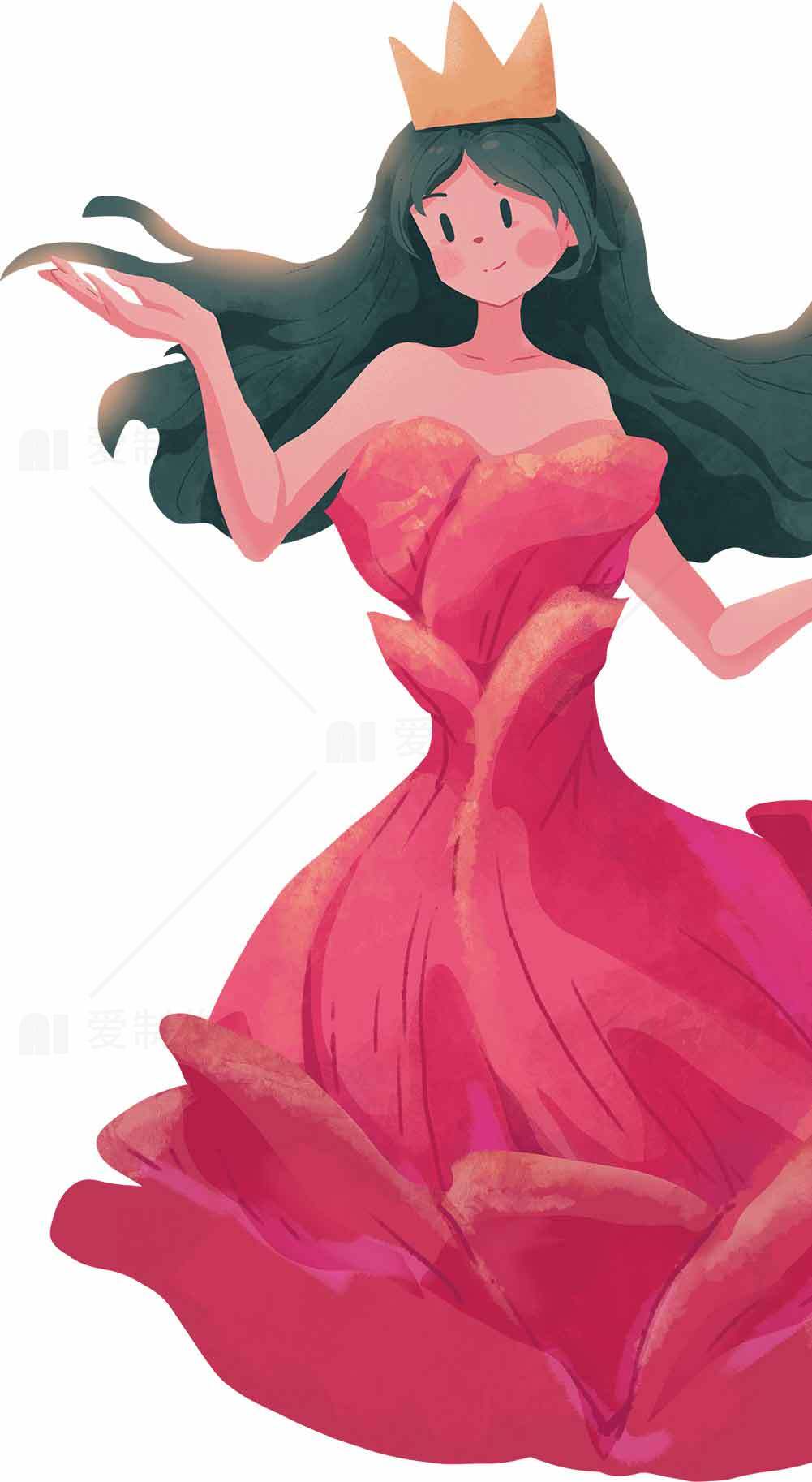 红色礼裙公主插画图片素材