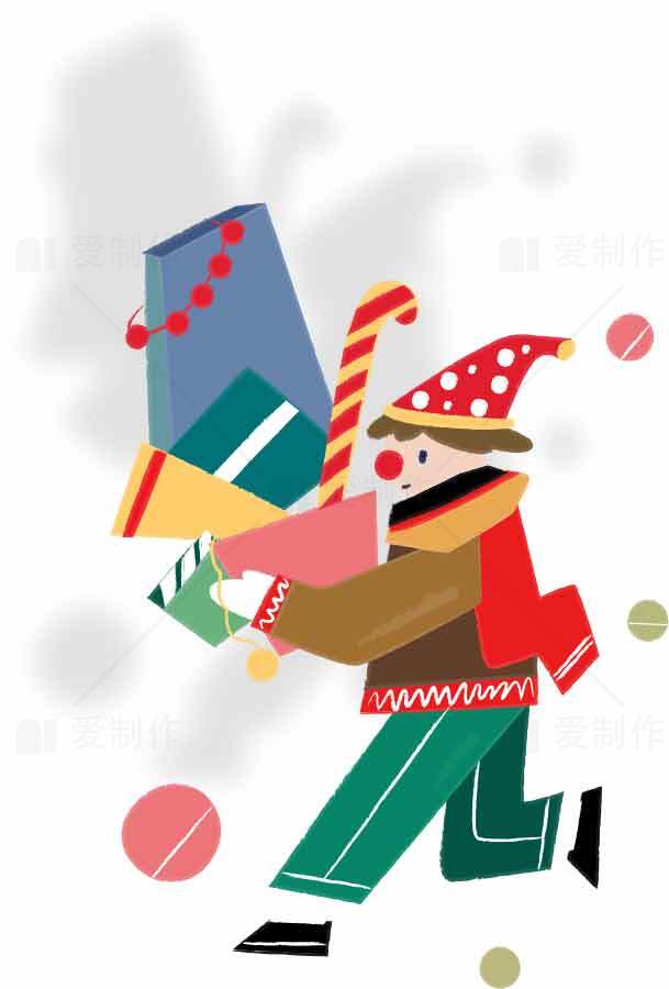圣诞节购物插画：卡通风格的节日欢乐素材