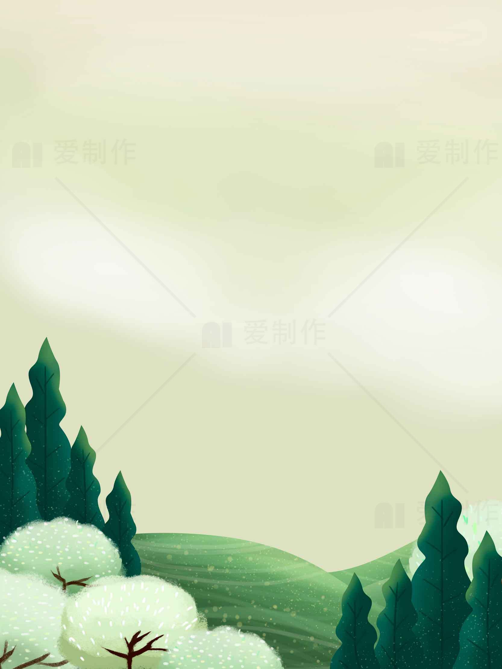 绿色森林与冬季雪景插画背景图片素材