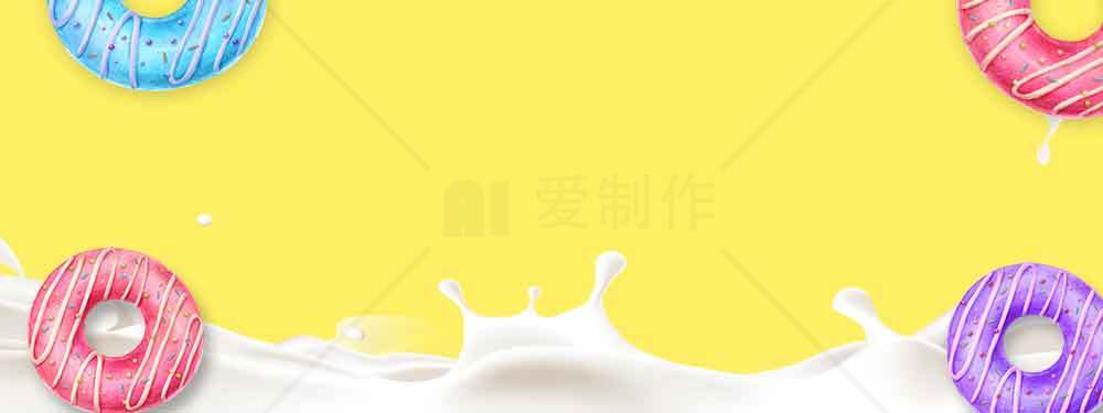 彩色甜甜圈与牛奶飞溅背景图片素材
