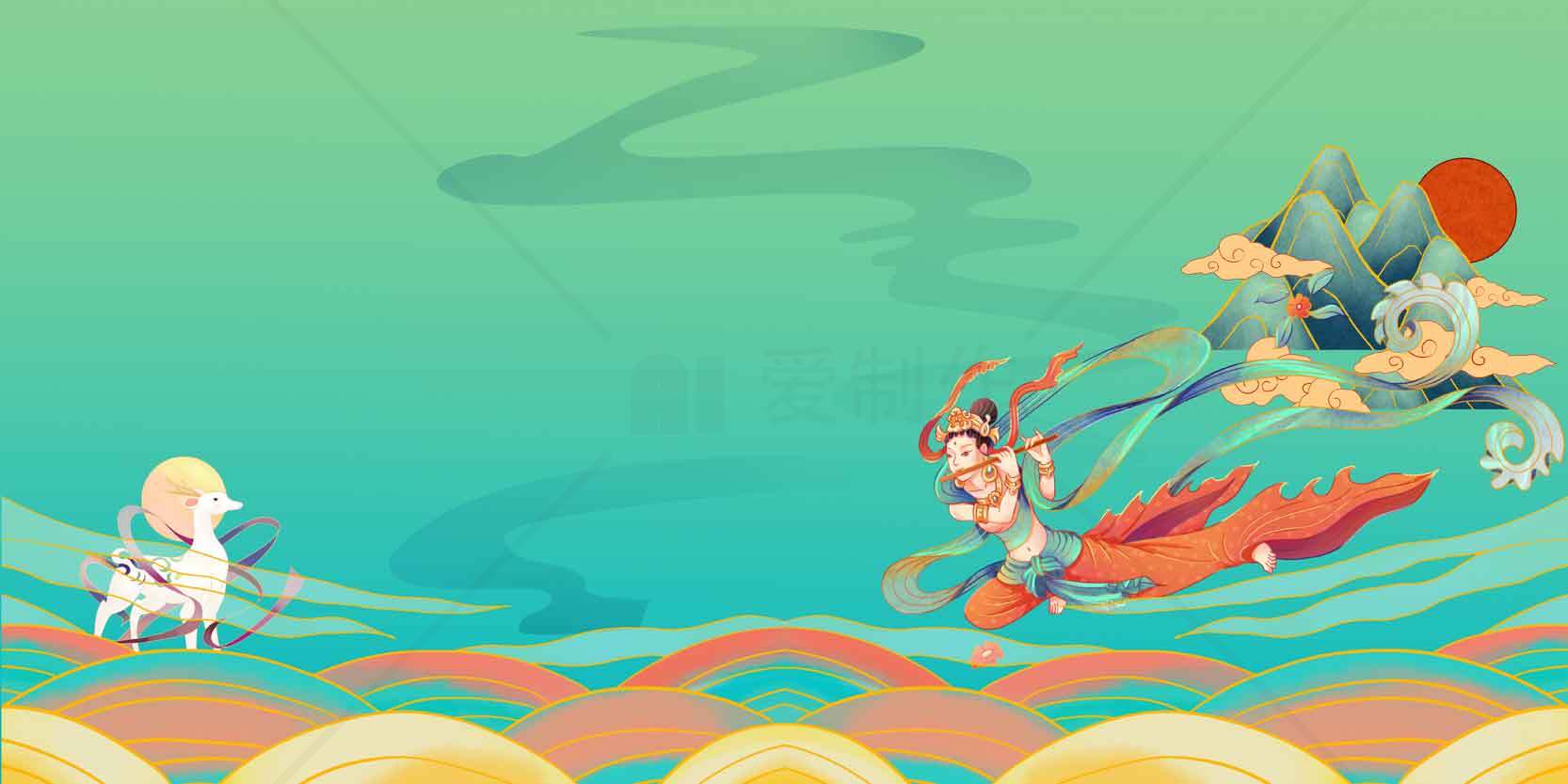 中国风仙女与龙主题插画背景图片素材