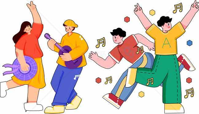 年轻人音乐派对插画设计素材