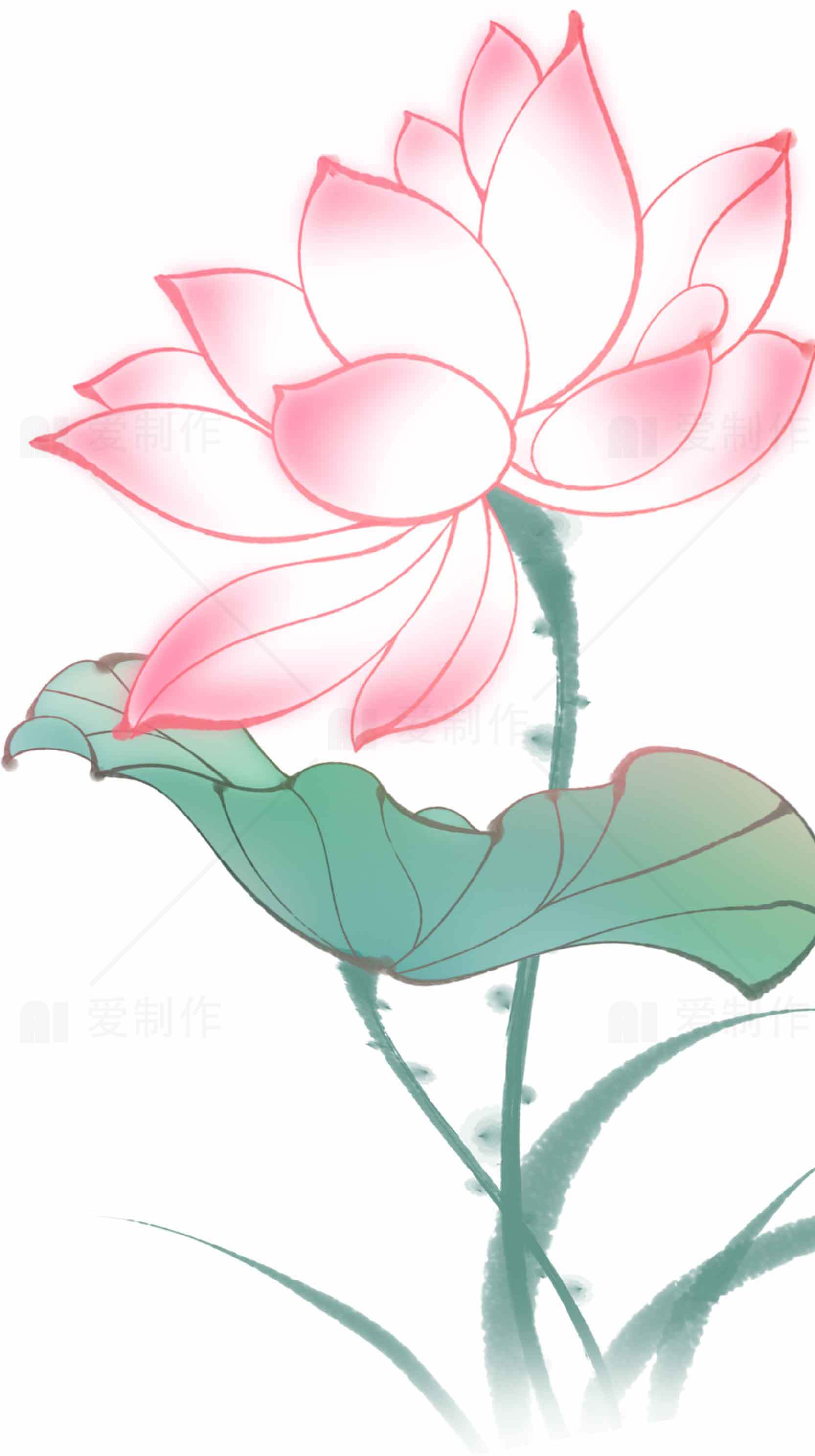 粉色唯美荷花插画高清图片素材