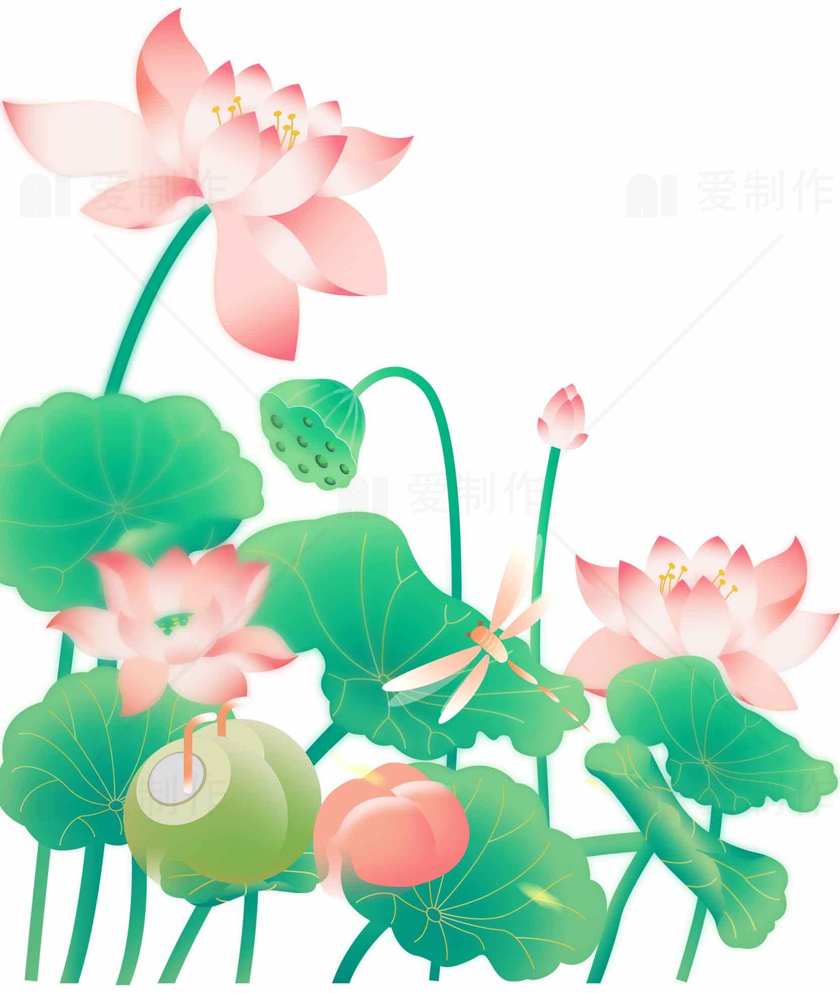 清新荷花插画图片素材