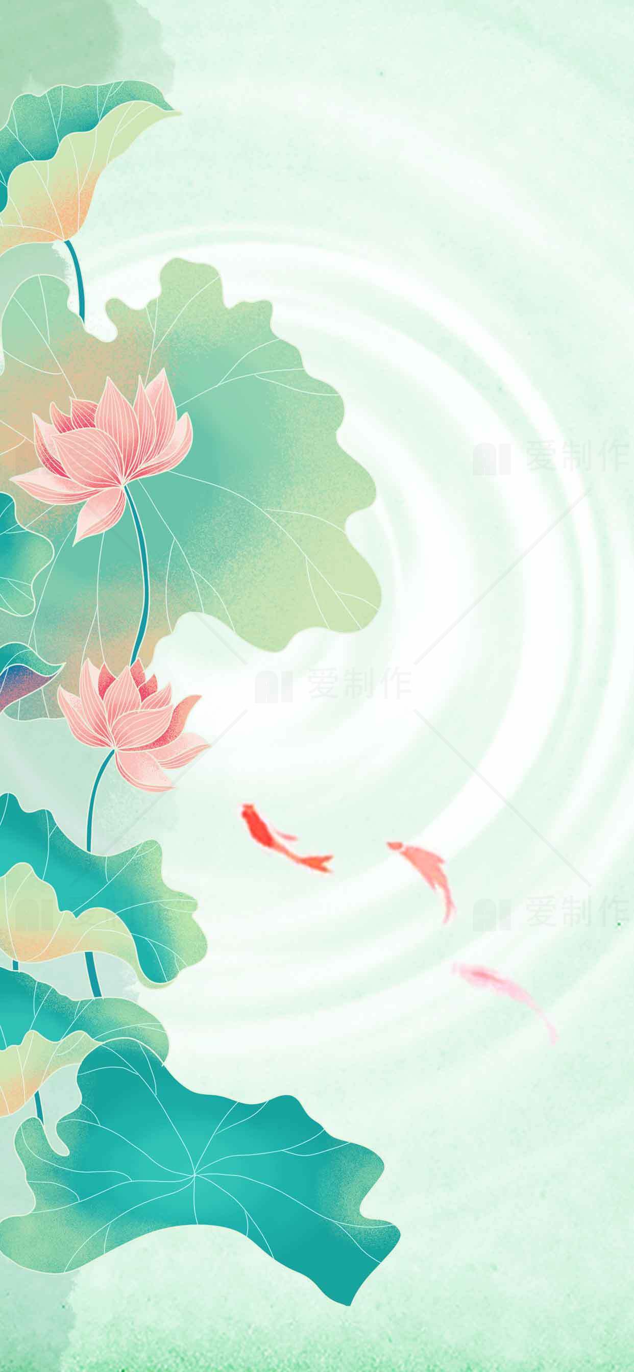 唯美荷花与锦鲤背景图片素材