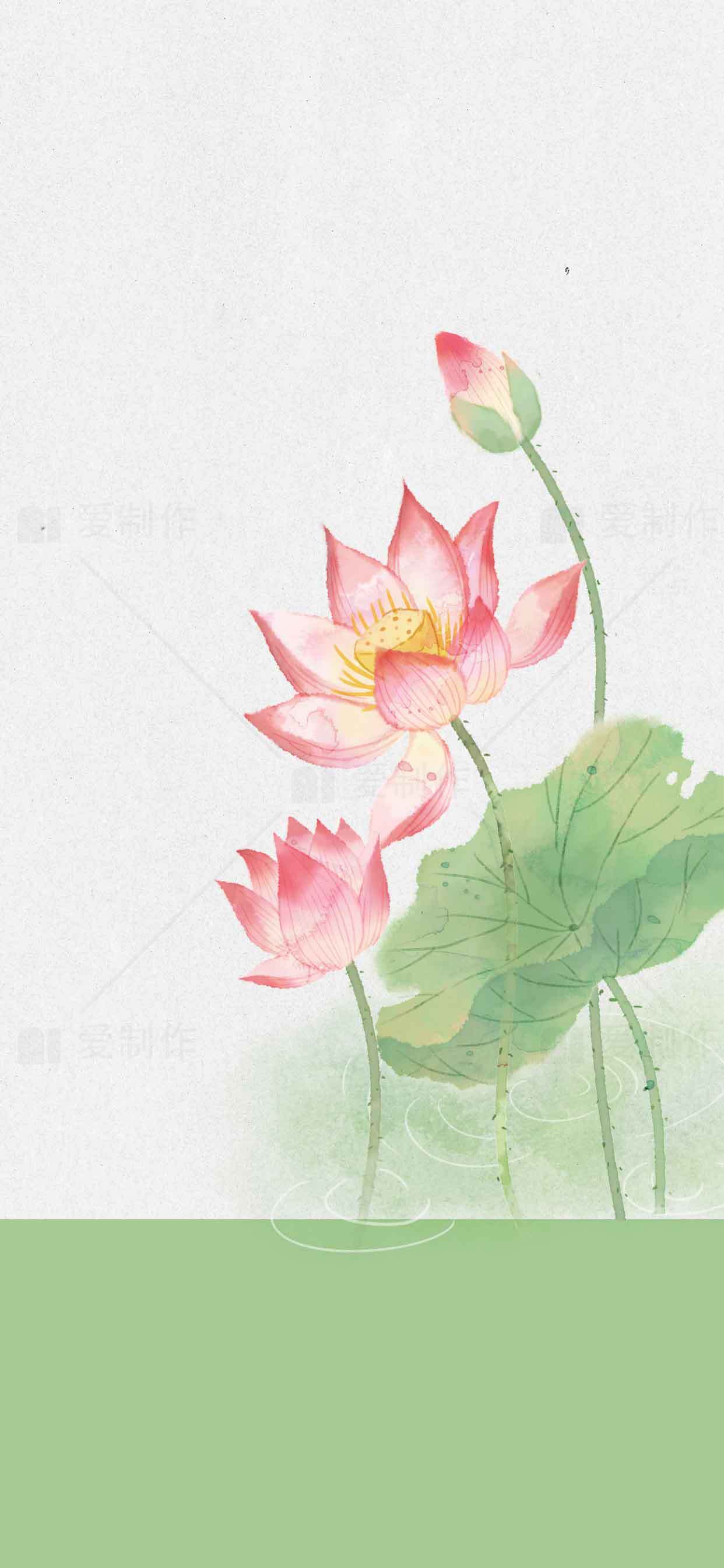 唯美荷花水墨画背景图片素材