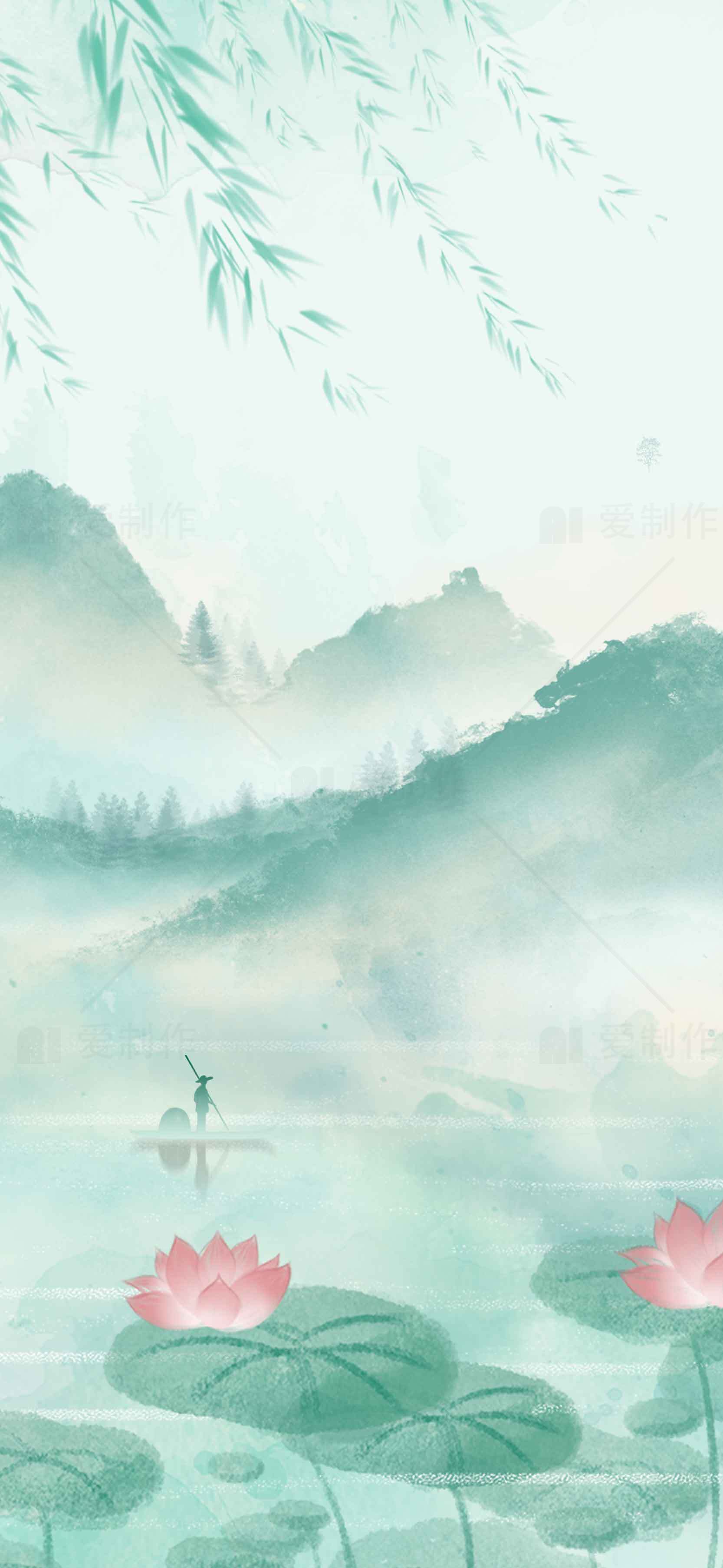 高清唯美山水画背景图片下载 - 中国风设计素材