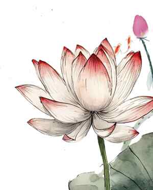 唯美水墨荷花与荷叶插画设计