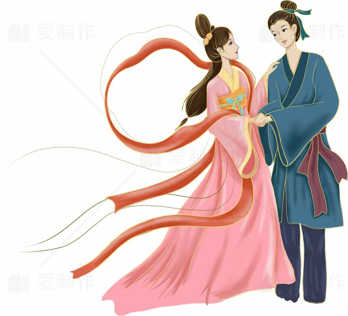 古风情侣插画唯美意境图片素材