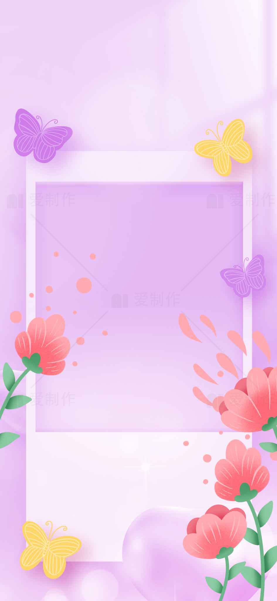 唯美紫色花卉与蝴蝶背景图片素材