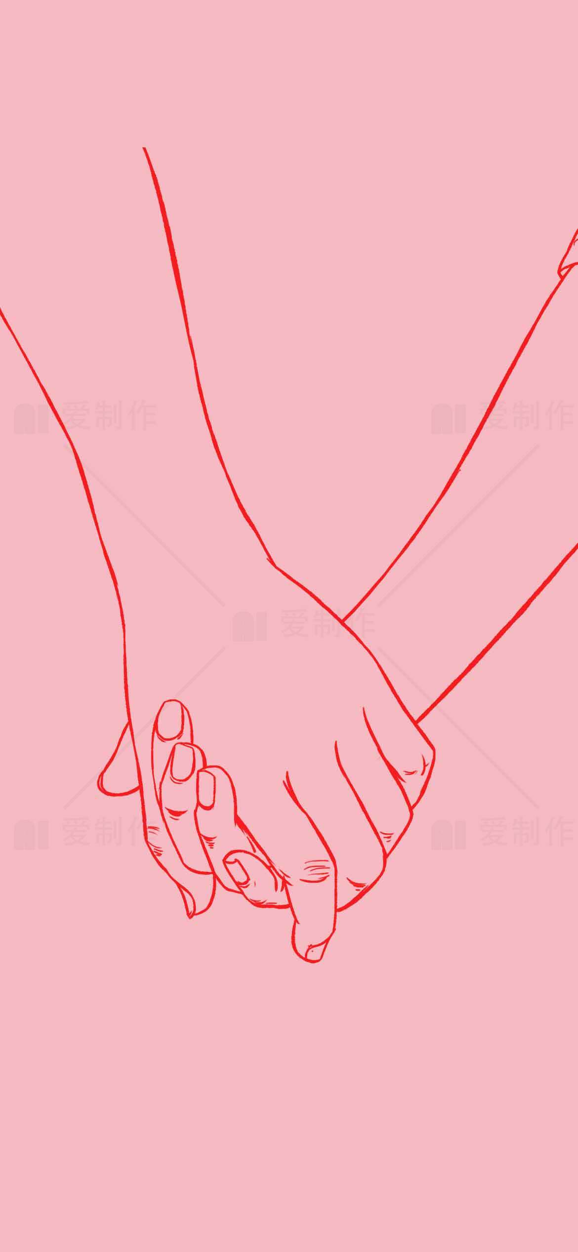 简约粉色手牵手插画图片素材