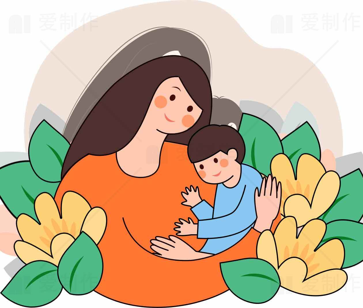 母爱插画：温馨母子时光素材