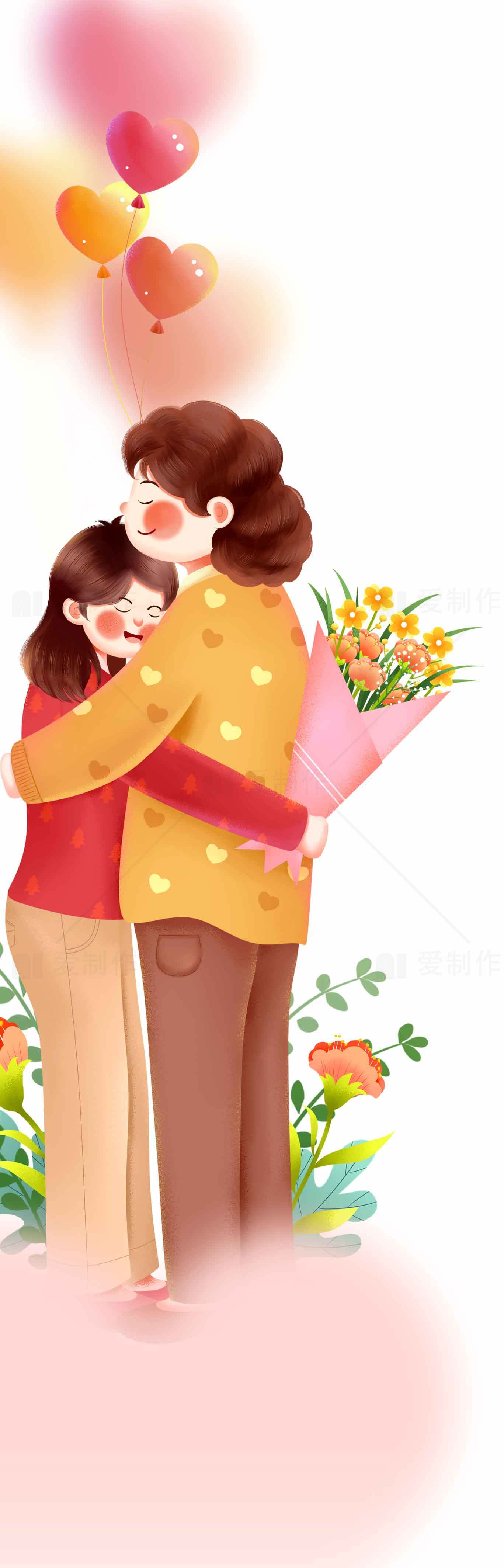 母亲节温馨拥抱插画图片素材