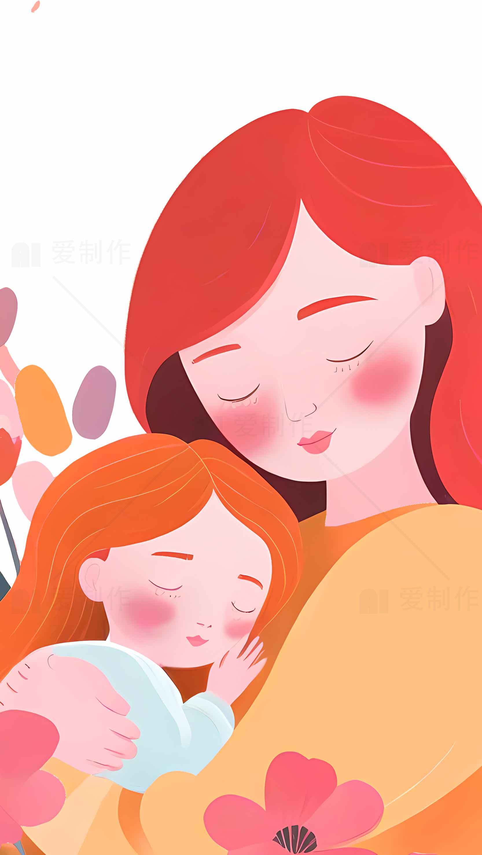 母爱插画：温馨亲子时光素材