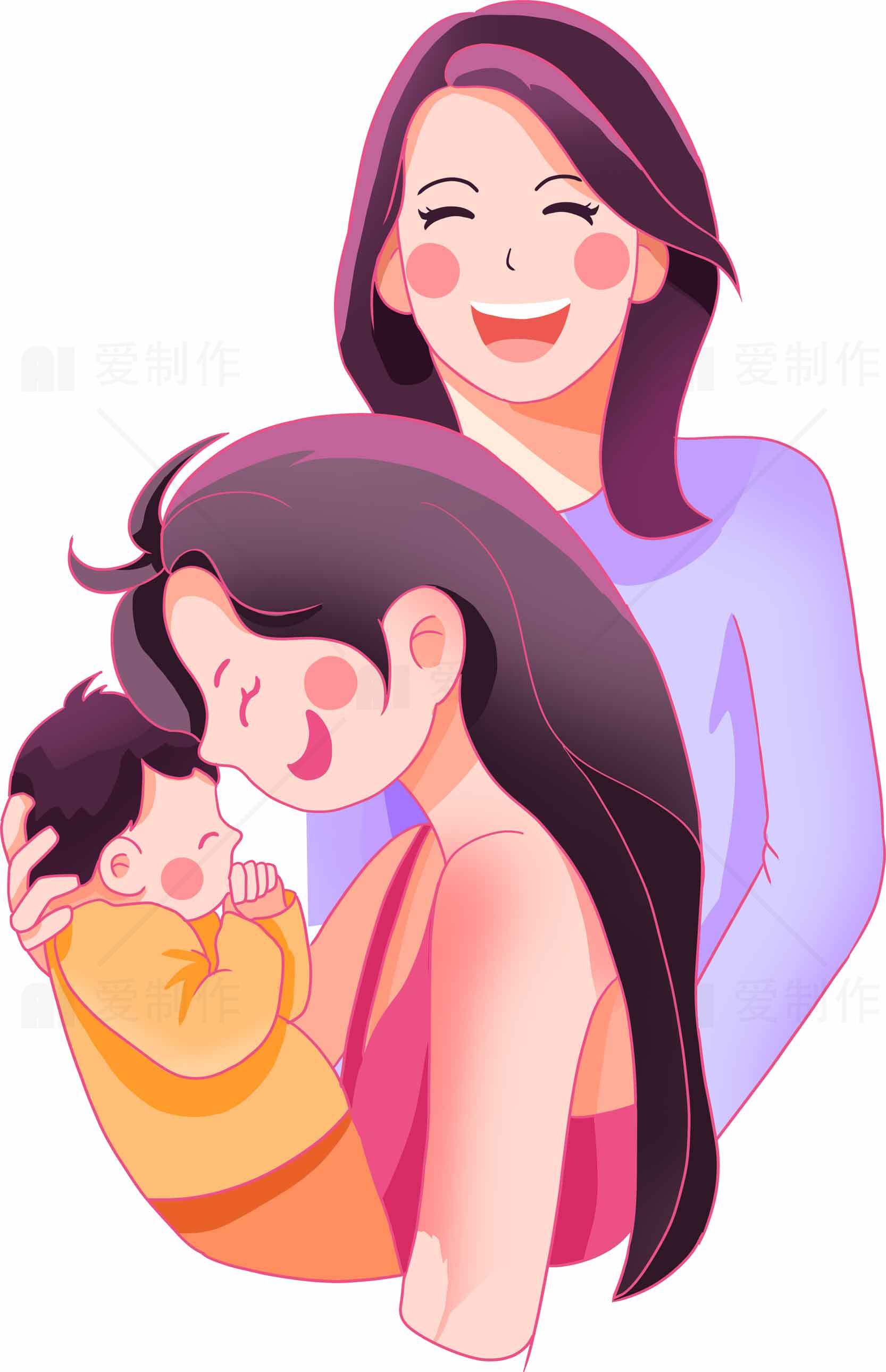 幸福家庭插画设计：温馨亲子时光素材