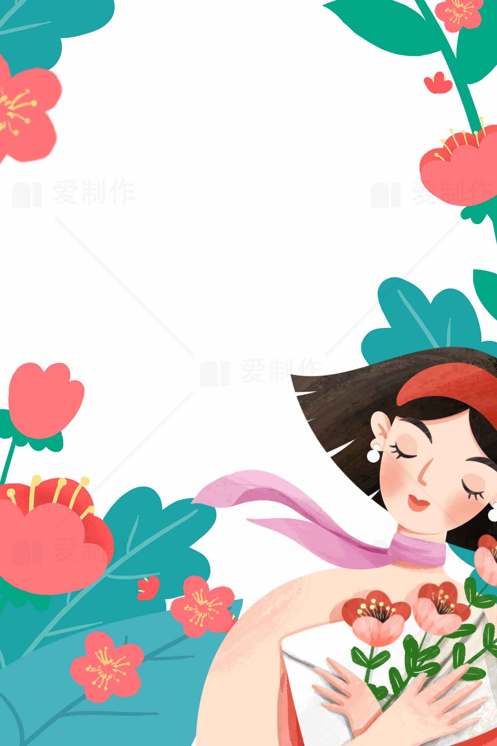 春日花卉插画背景设计素材