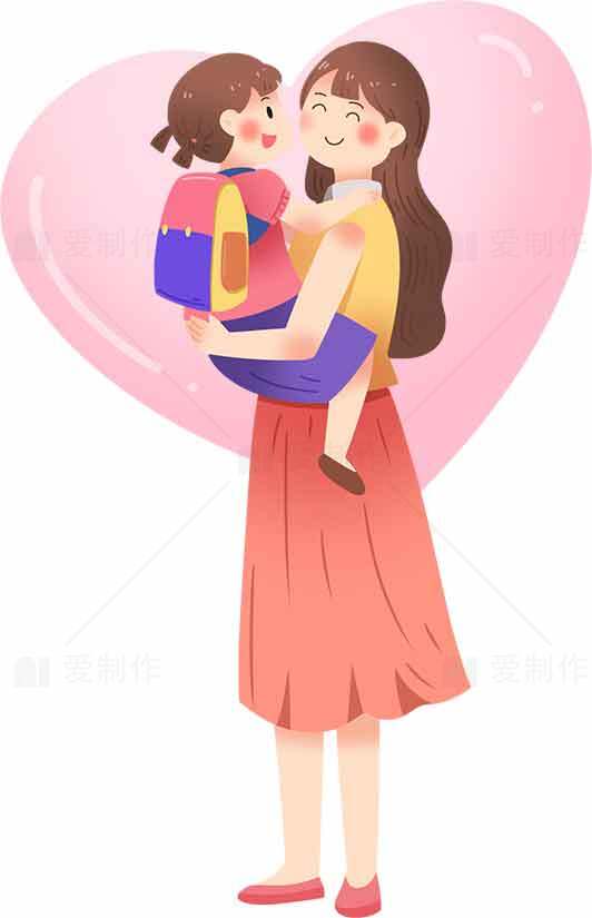 母亲与孩子温馨互动插画素材