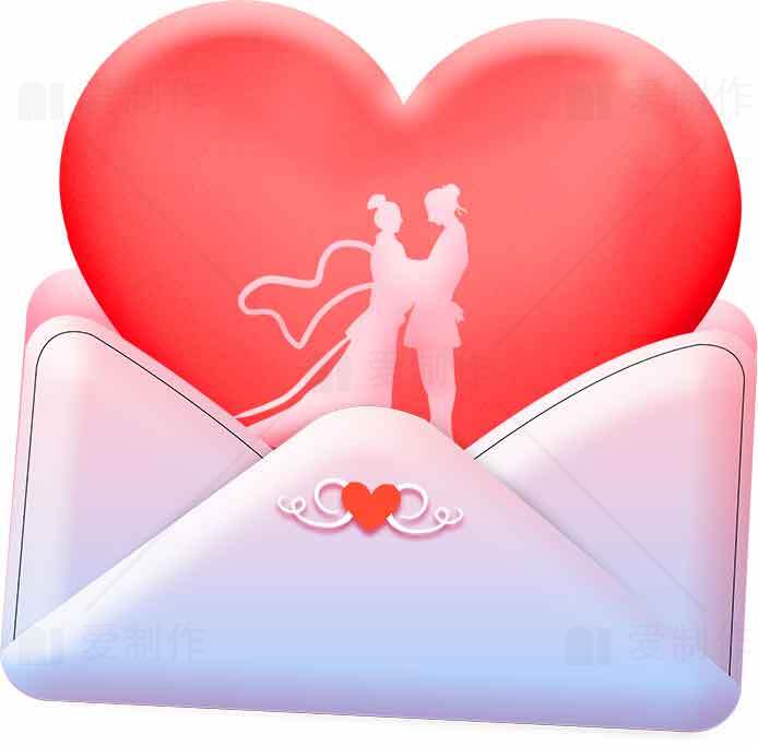 浪漫婚礼心形信封图片素材