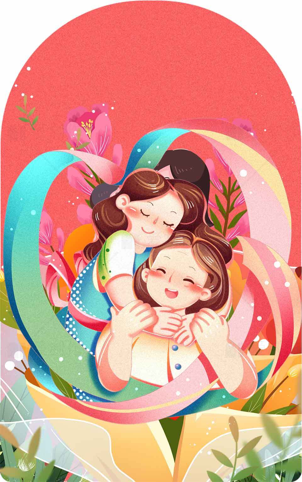 母爱温馨插画设计：亲情与爱的表达素材