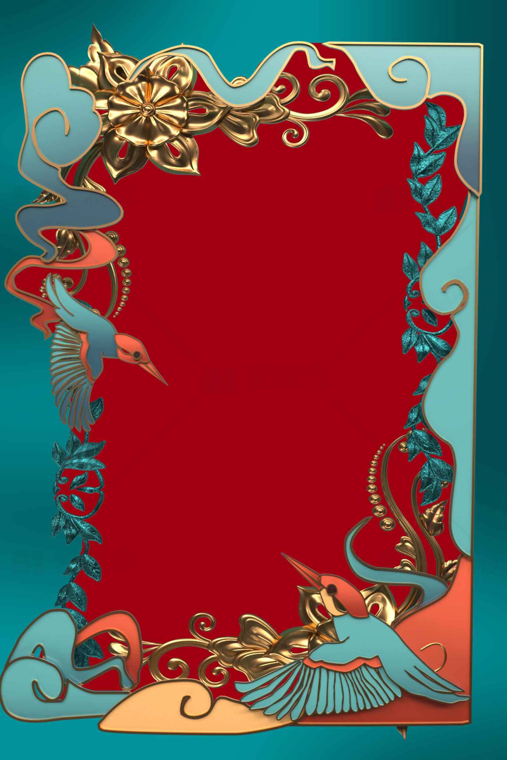 精美红色镶金边框设计图片素材