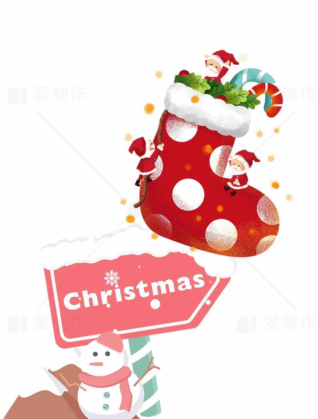 圣诞节红色圣诞袜与糖果装饰图片素材