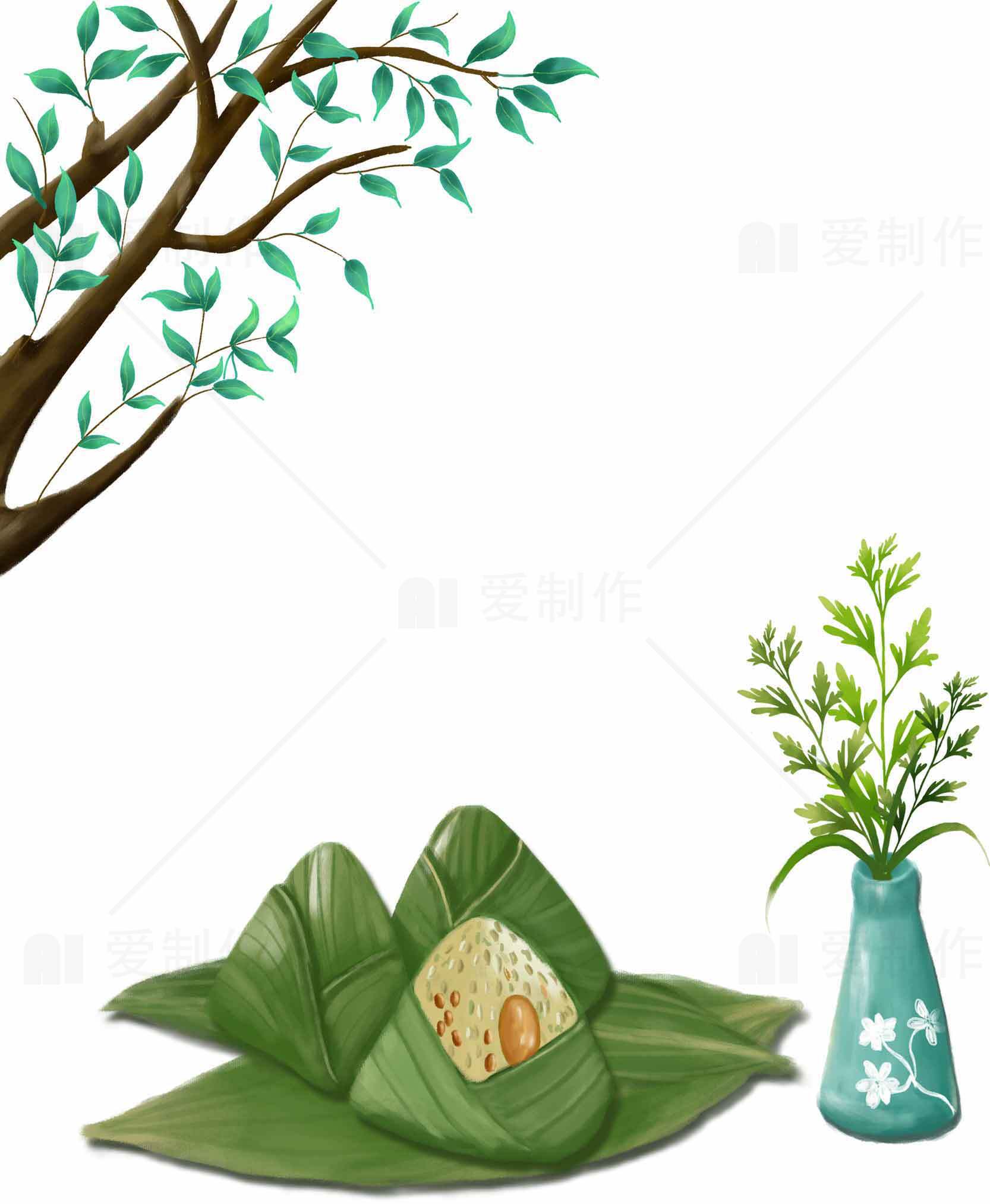 端午节粽子与清新自然装饰图片素材