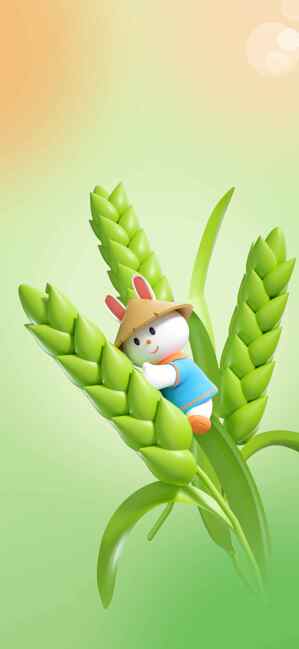 可爱农耕兔与绿色麦穗插画背景