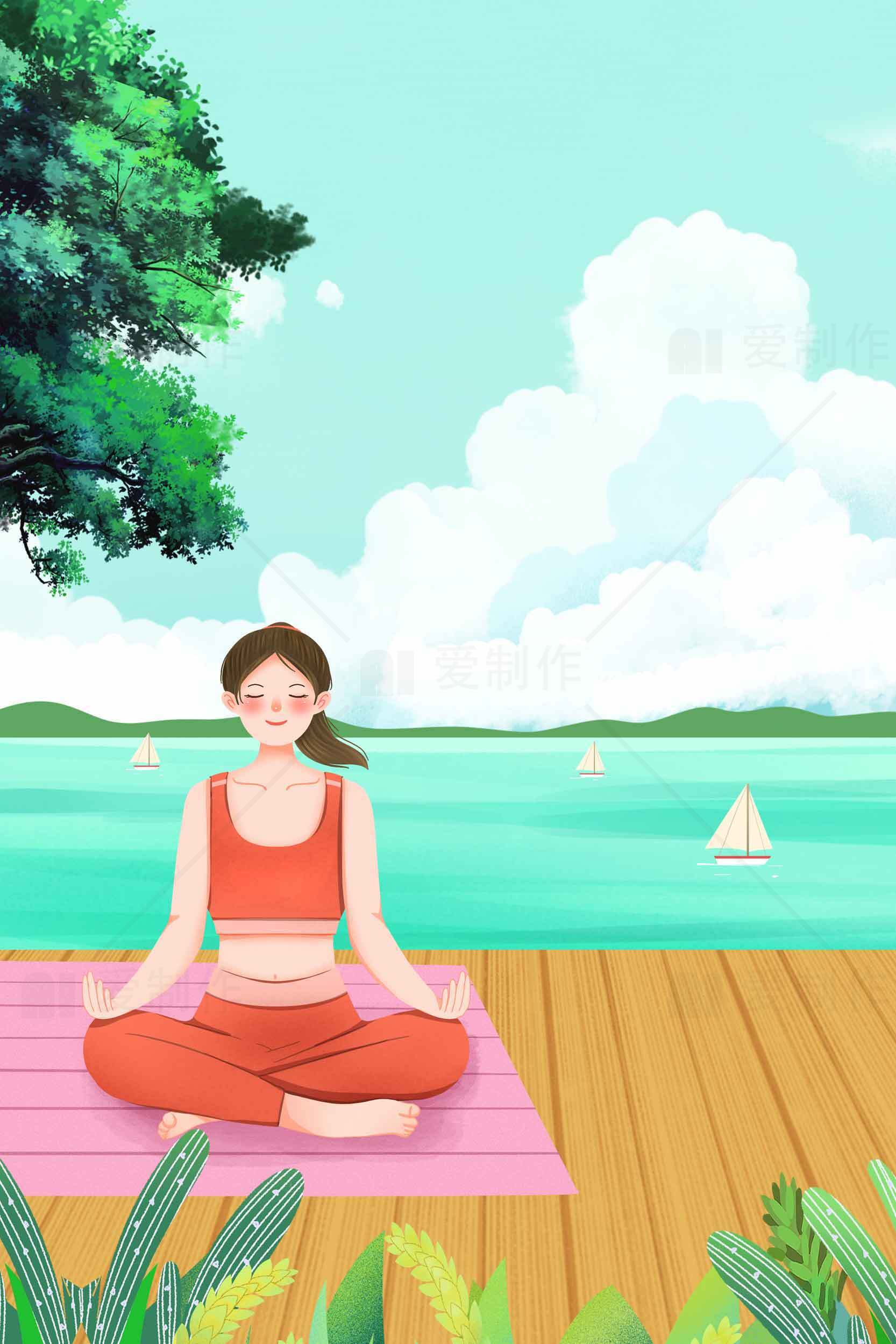 湖畔瑜伽冥想：自然与健康的完美结合素材