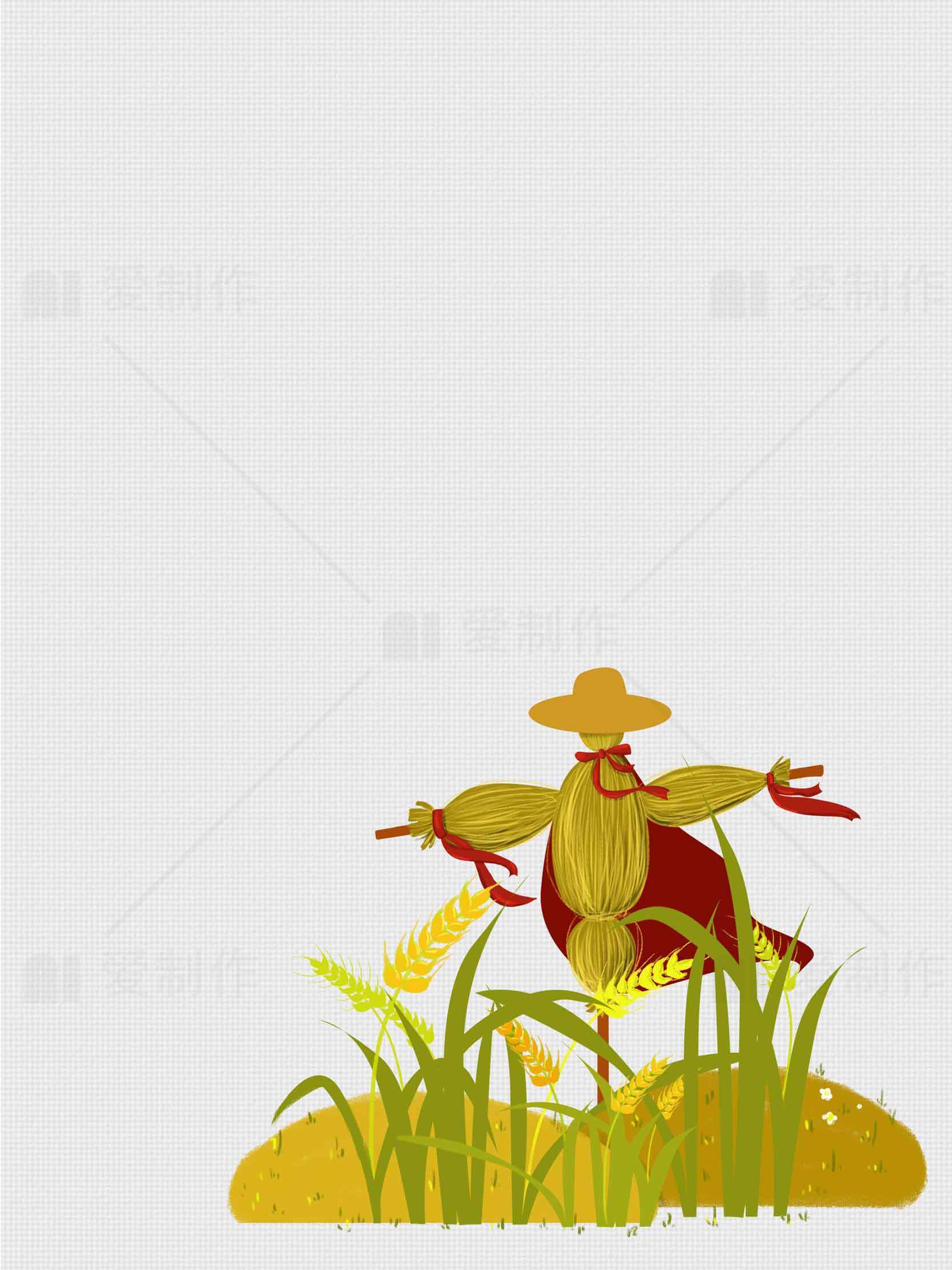 田园稻草人插画设计背景图片素材