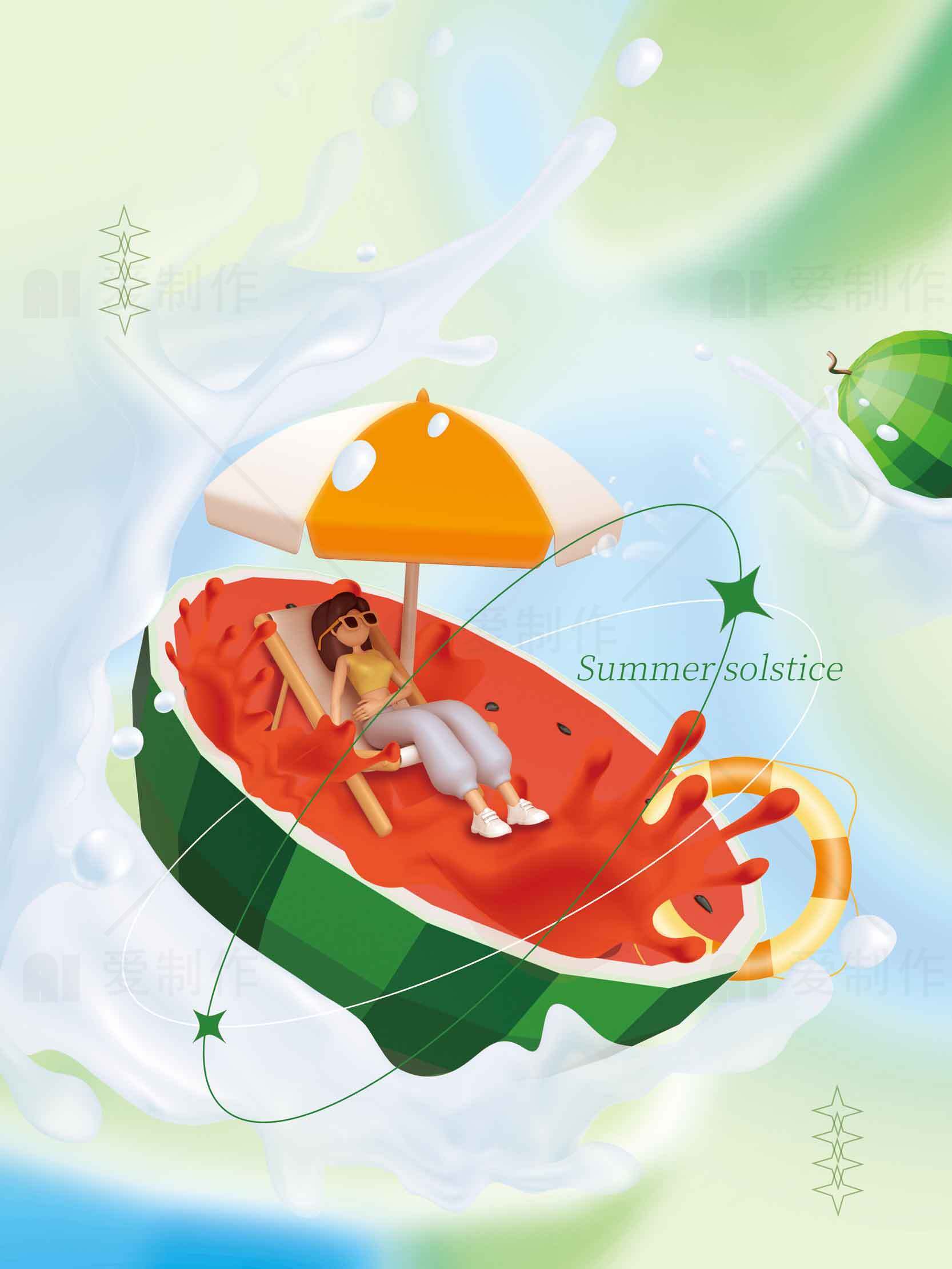 夏日清凉西瓜创意插画素材