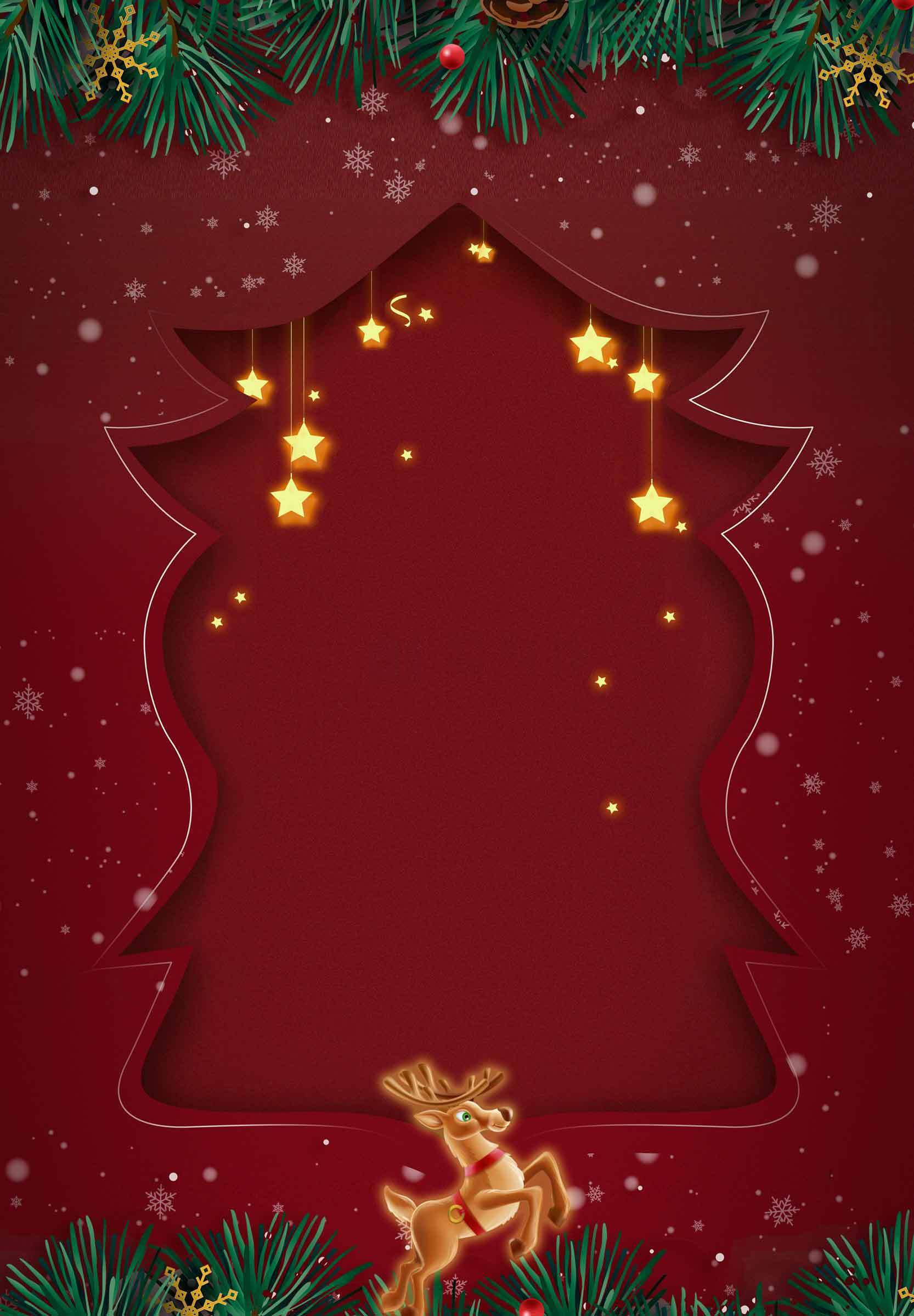 圣诞节红色背景图片设计与麋鹿装饰素材