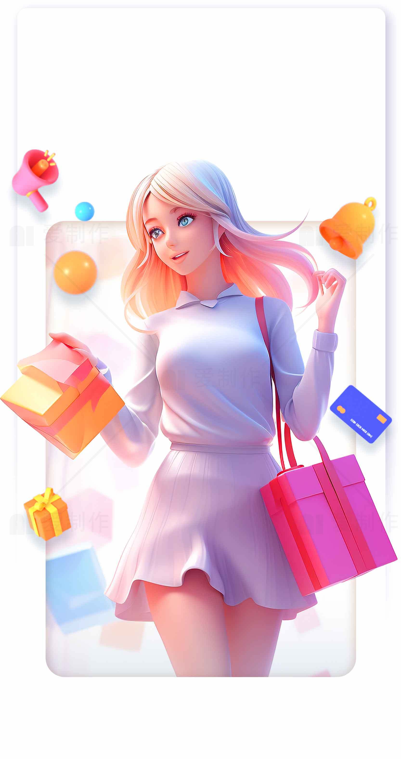购物女孩时尚插画设计素材