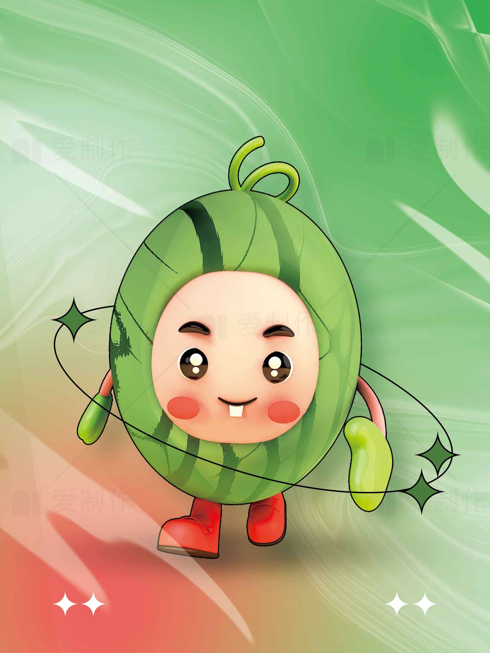 可爱西瓜卡通形象插画设计素材
