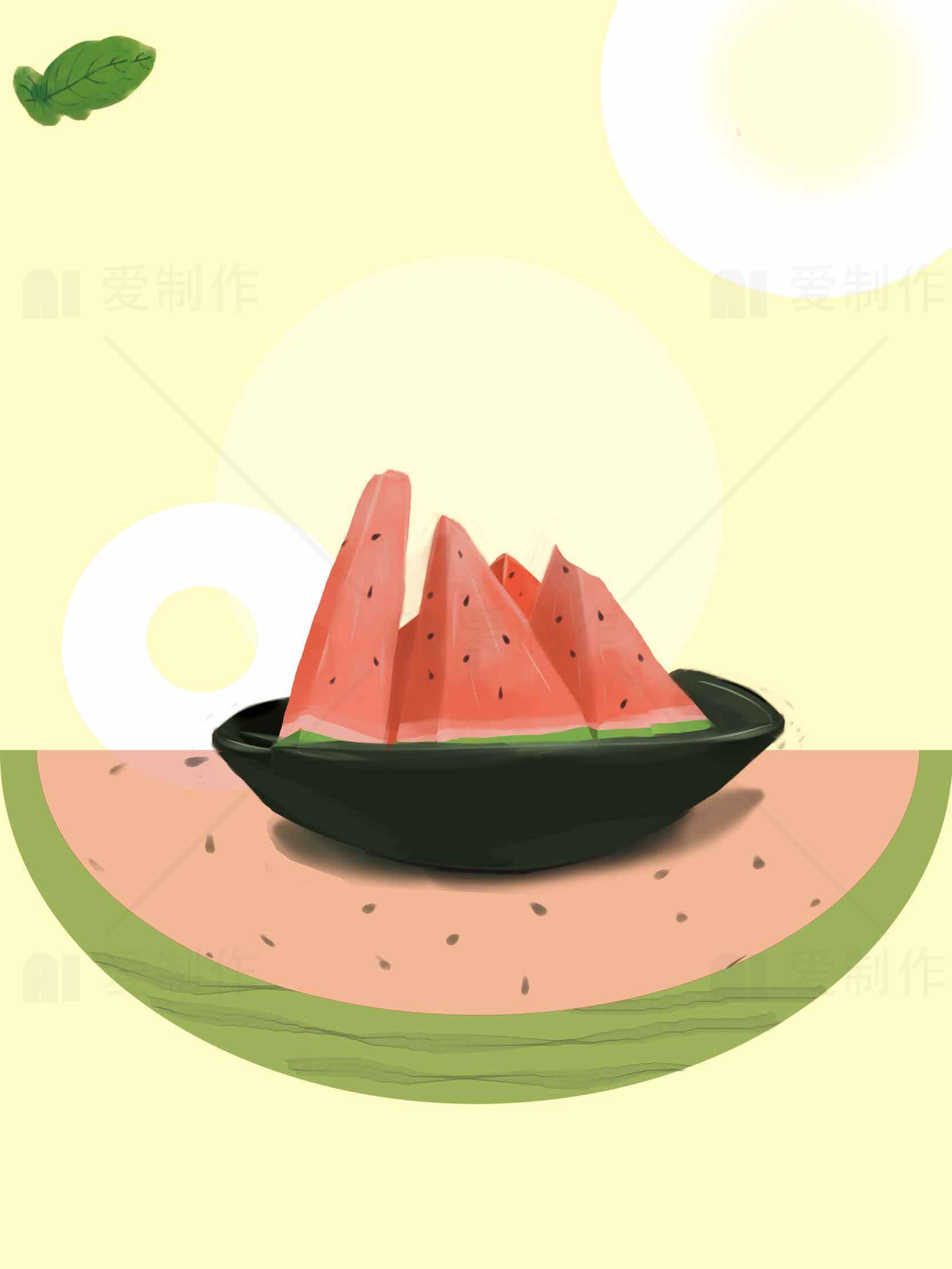 清新夏日西瓜插画图片素材