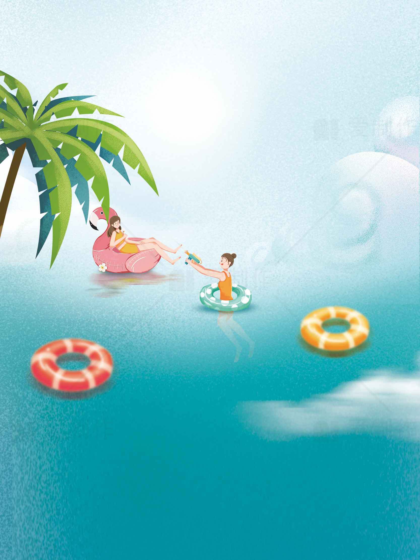 夏日海滩亲子游玩插画图片素材