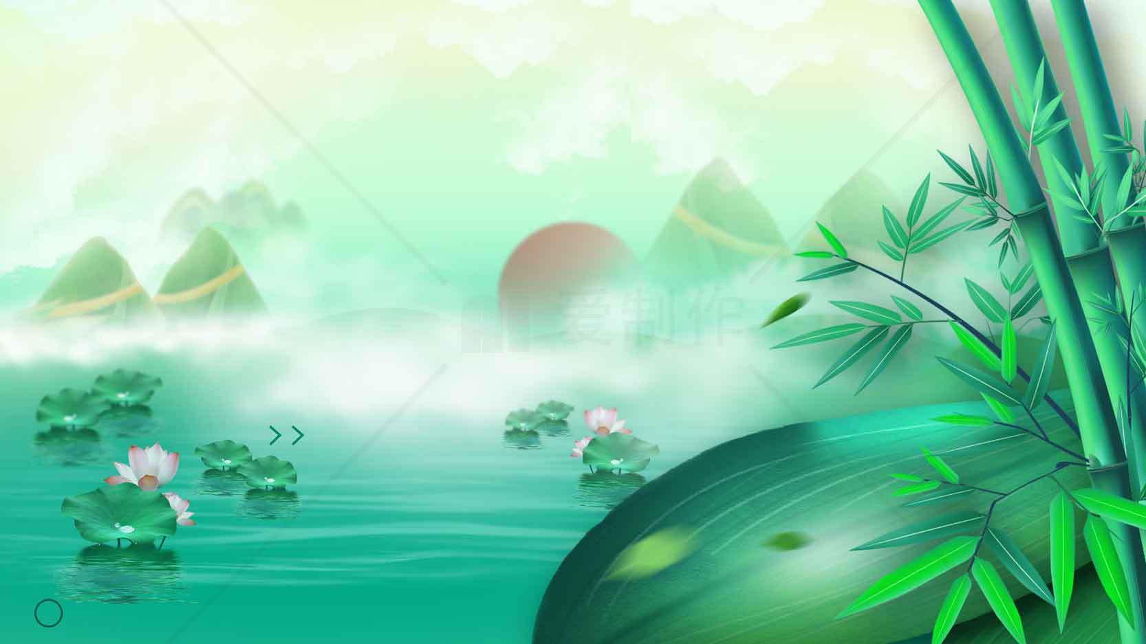 唯美中国风竹林荷塘背景图片素材