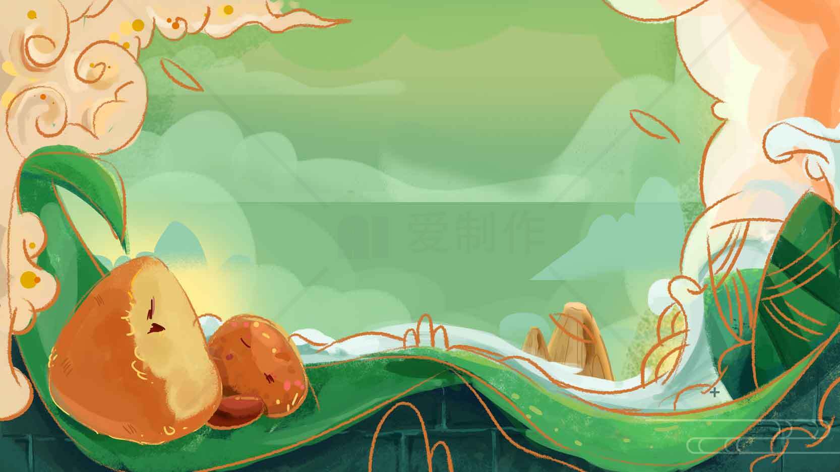 梦幻绿色童话插画背景素材