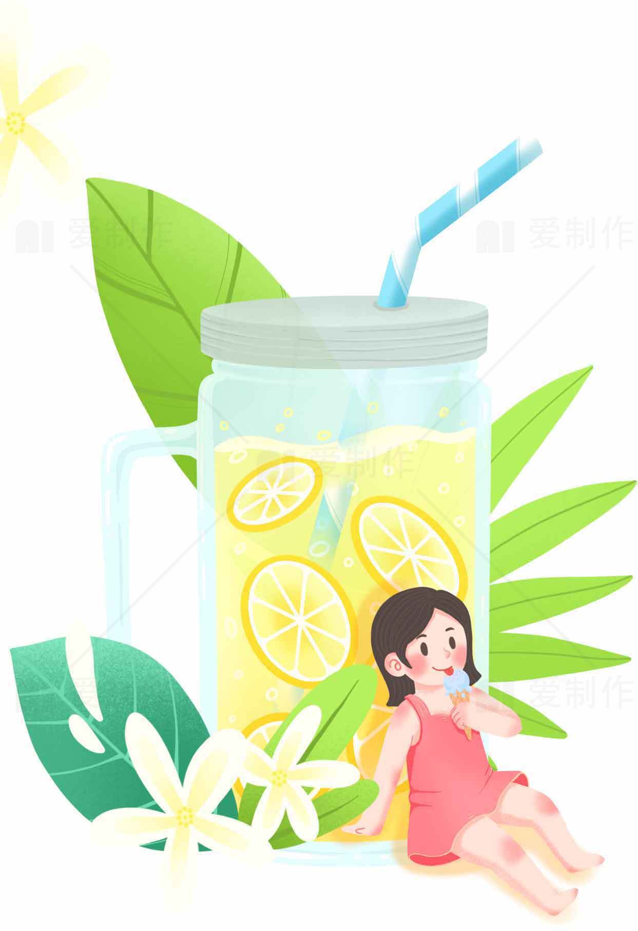 夏日清新柠檬饮品插画素材