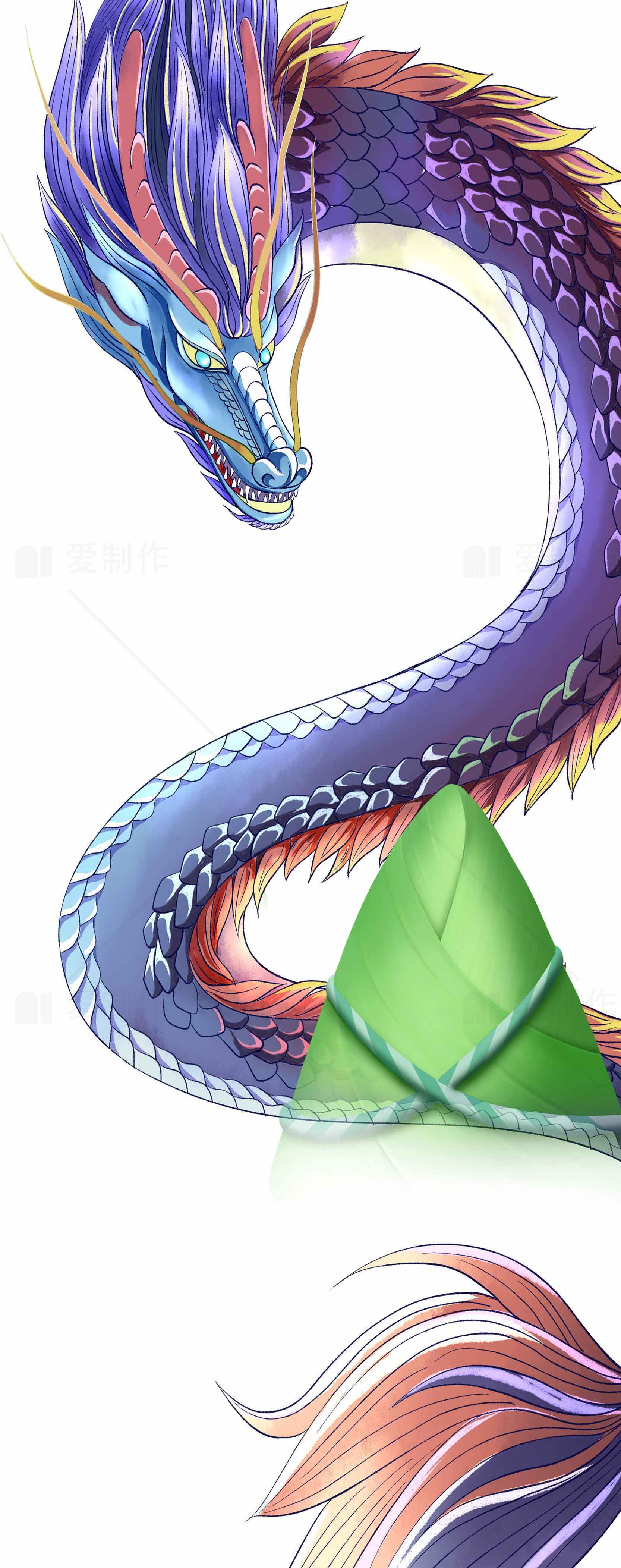 端午节龙与粽子插画设计素材