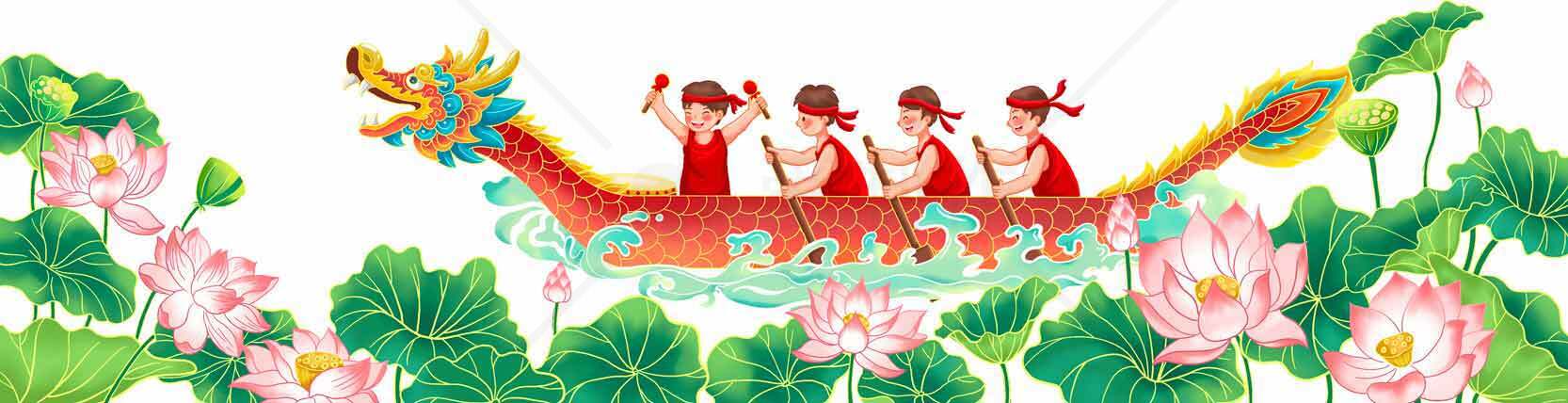 端午节龙舟赛手绘插画素材