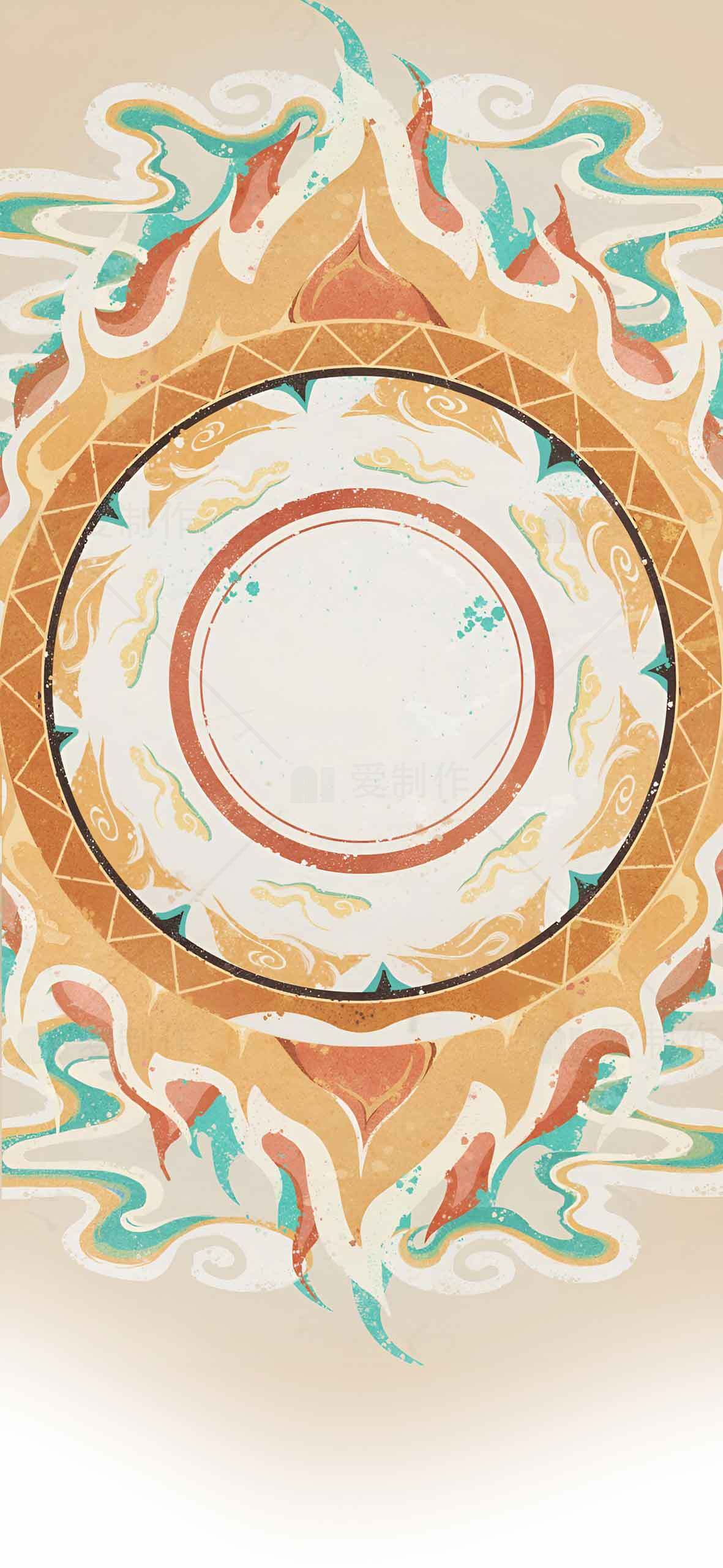 传统中式祥云与火焰纹装饰背景图片素材