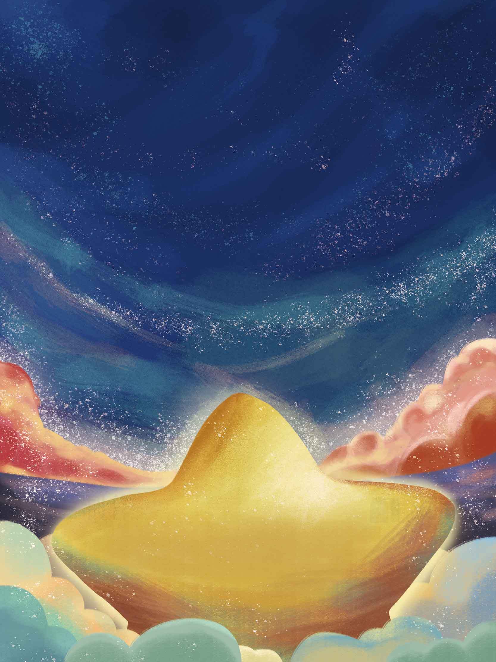 梦幻星空与金色星船插画素材