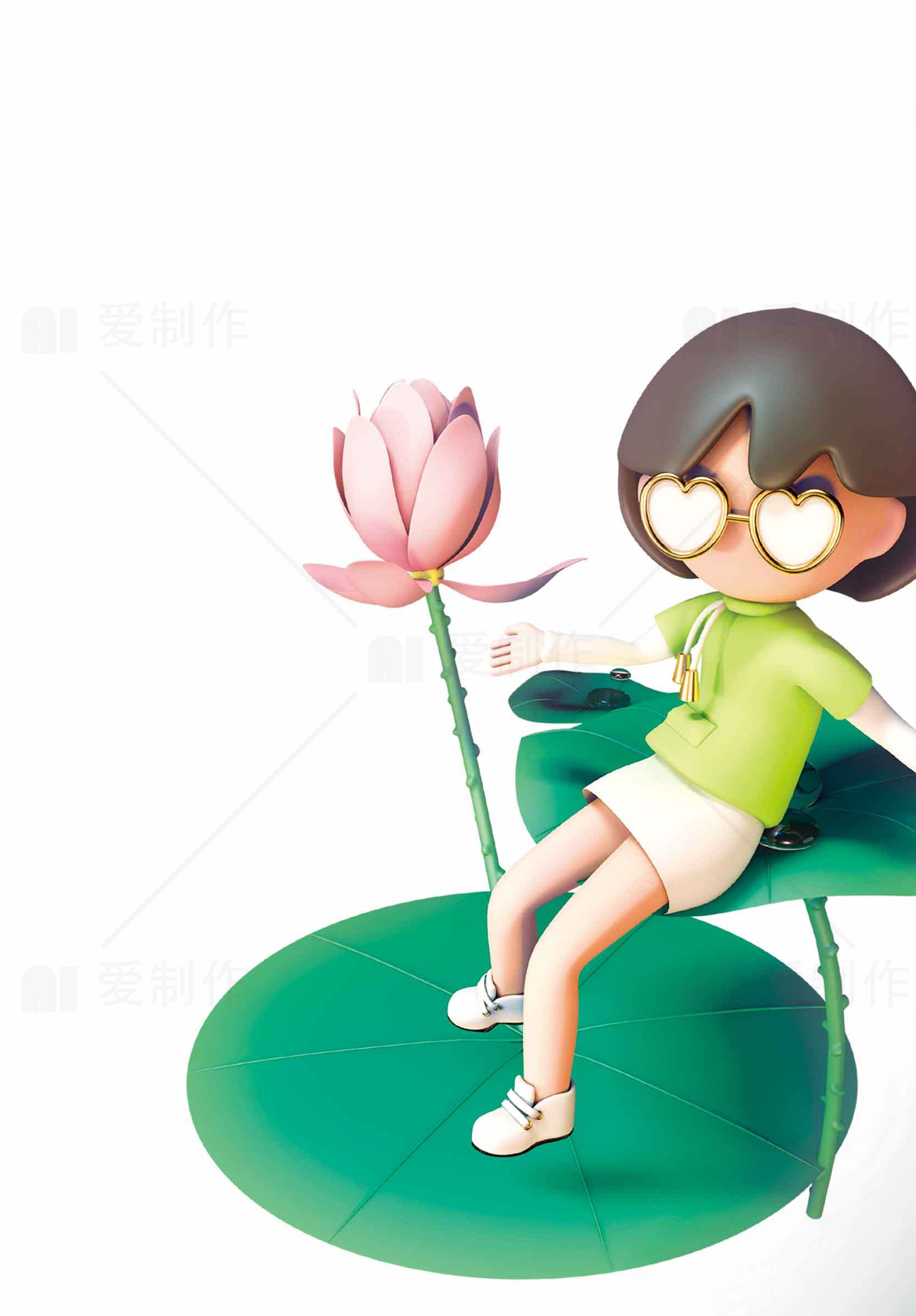 卡通女孩与荷花创意设计图片素材