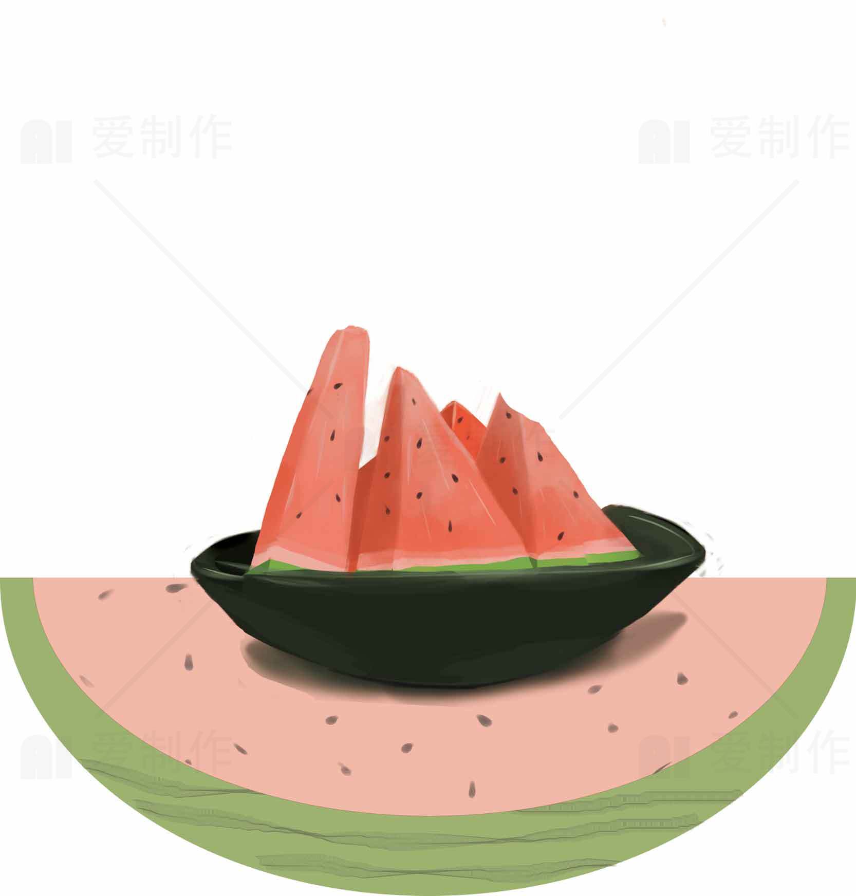 清凉夏日西瓜主题插画图片素材